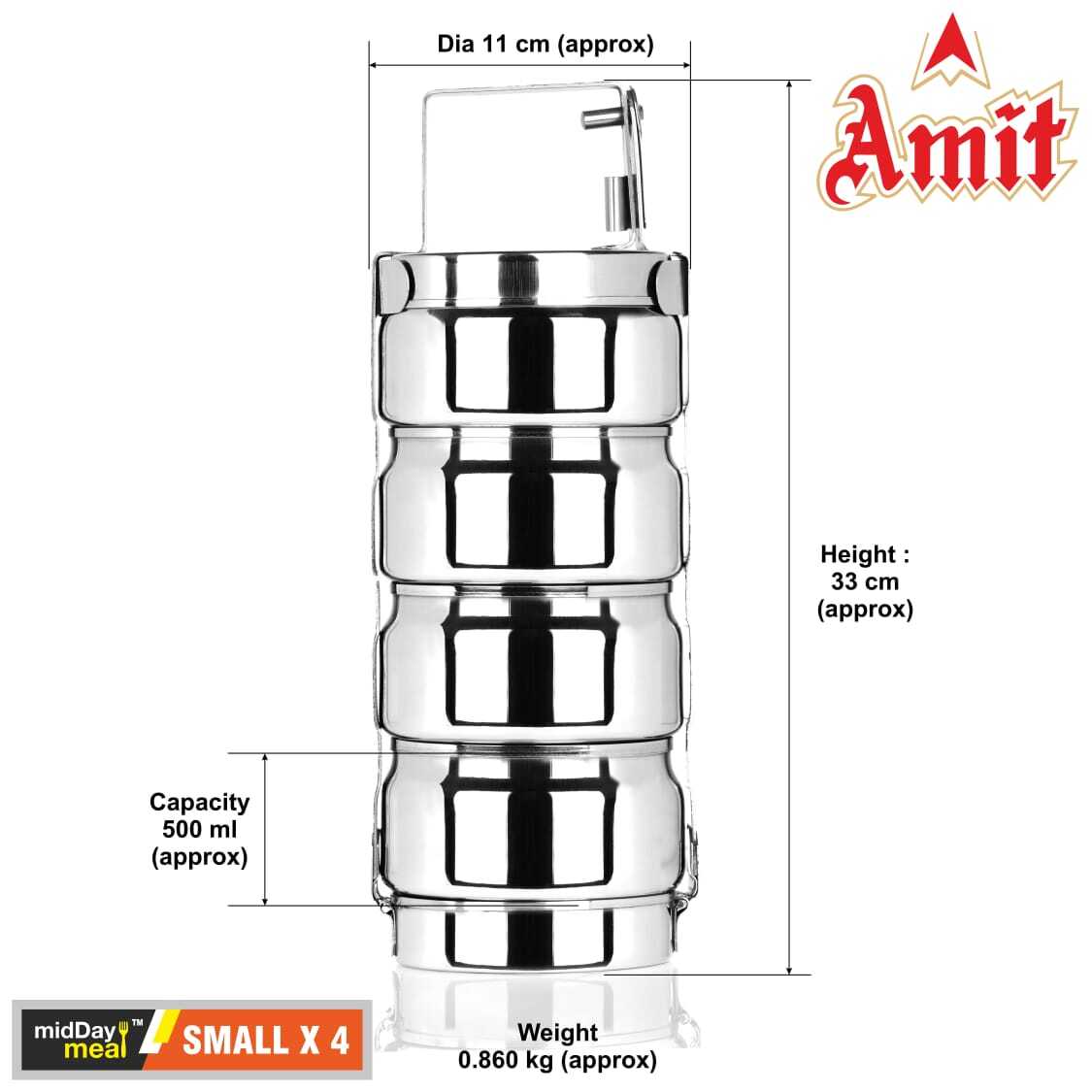Stainless Steel Tiffin Box - Size: 600 Ml To 1150 Ml