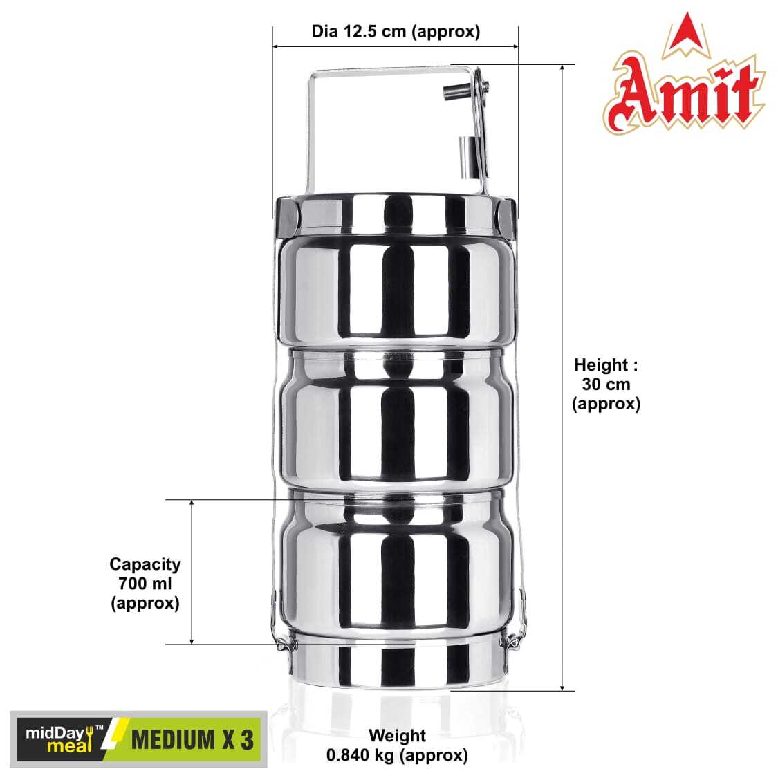 Stainless Steel Tiffin Box - Size: 600 Ml To 1150 Ml