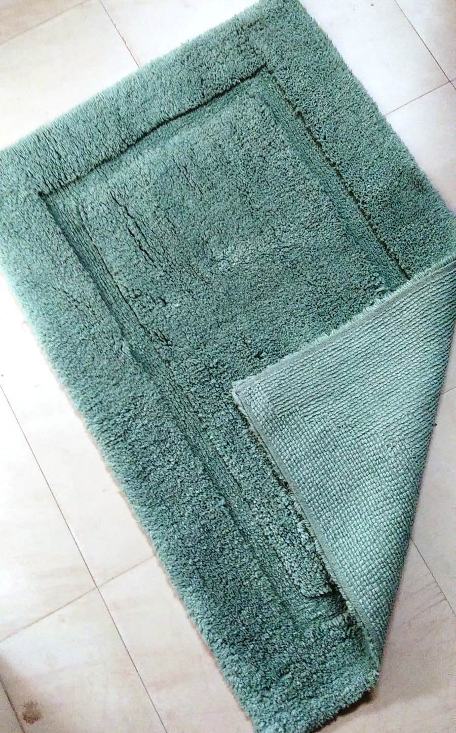 Cotton Bath Mats - 55x85 Cm, Light Green | Deluxe Design, Anti-slip, Quick Drying, Tufted, Washable