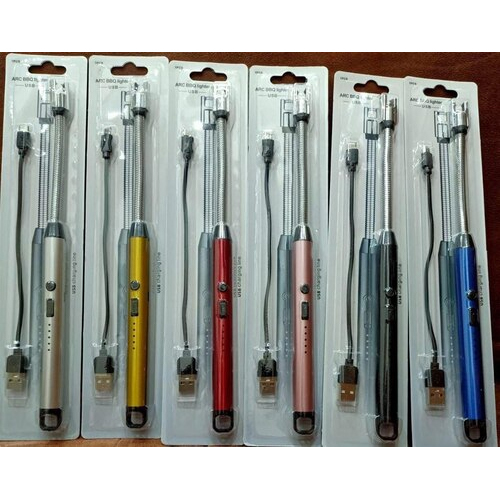 USB Gas Lighter - Stainless Steel, Standard Size | LED Battery Display, Wind & Splash Proof, 10cm Flexible Neck, Safe Switch Design