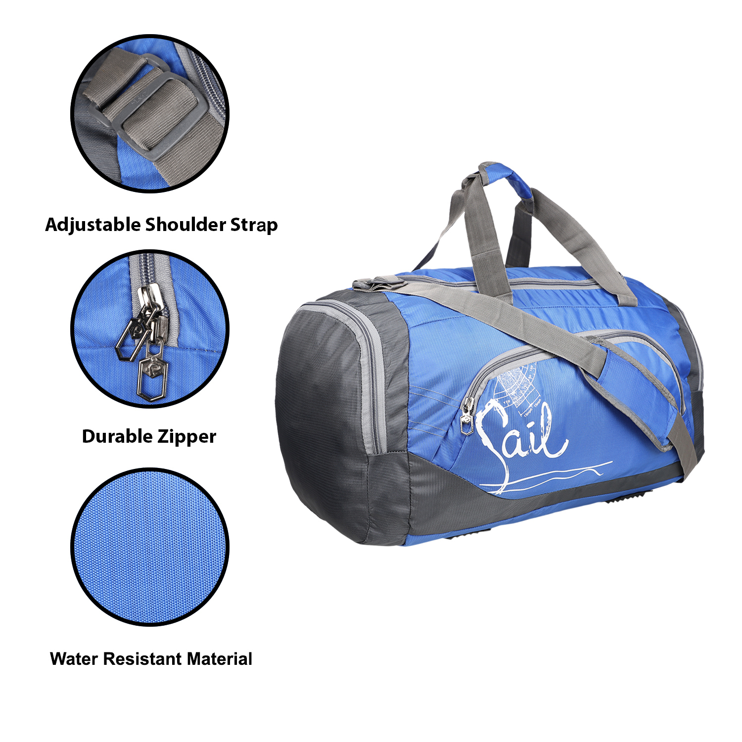 Sail Dfl Bag - Pu Material, Customized Design, Sky Blue Color | Zip And Closure Features Included