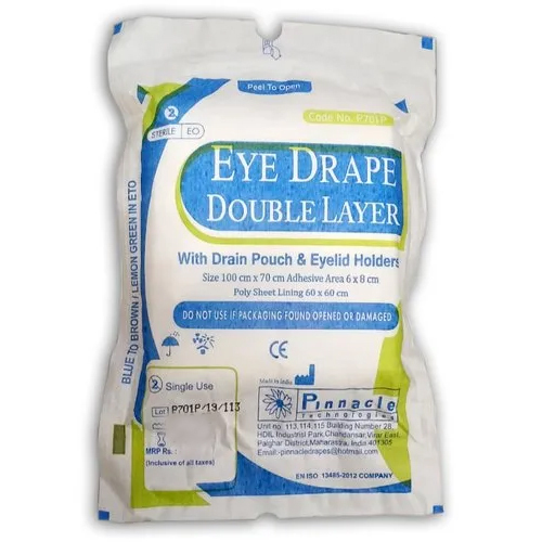 Double Layer Eye Drape - Non-Woven, 100 x 70 cm, White Poly Sheet 60 x 60 cm | Disposable Small Drape With Adhesive Aperture