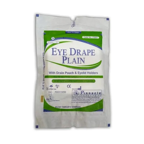 Eye Drape With Drain Pouch - Medical-grade Plastic, 70x70 Cm Size, White Color | Disposable, Not Recyclable, Adhesive Area 7x9 Cm