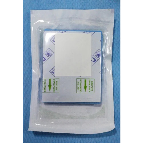 Eye Drape With Drain Pouch - Medical-grade Plastic, 70x70 Cm Size, White Color | Disposable, Not Recyclable, Adhesive Area 7x9 Cm