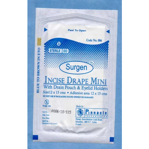 Incise Drape Mini With Pouch - Poly Material, Transparent Color, Disposable Small Drape With Adhesive Aperture | Medical Grade, Fluid Impervious, 50 Pack