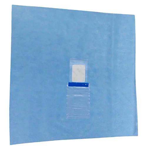 Double Layer Eye Drape - Non-woven, 100 X 70 Cm, White Poly Sheet 60 X 60 Cm | Disposable Small Drape With Adhesive Aperture