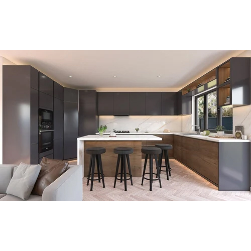 Customize Wooden L Shape Modular Kitchen