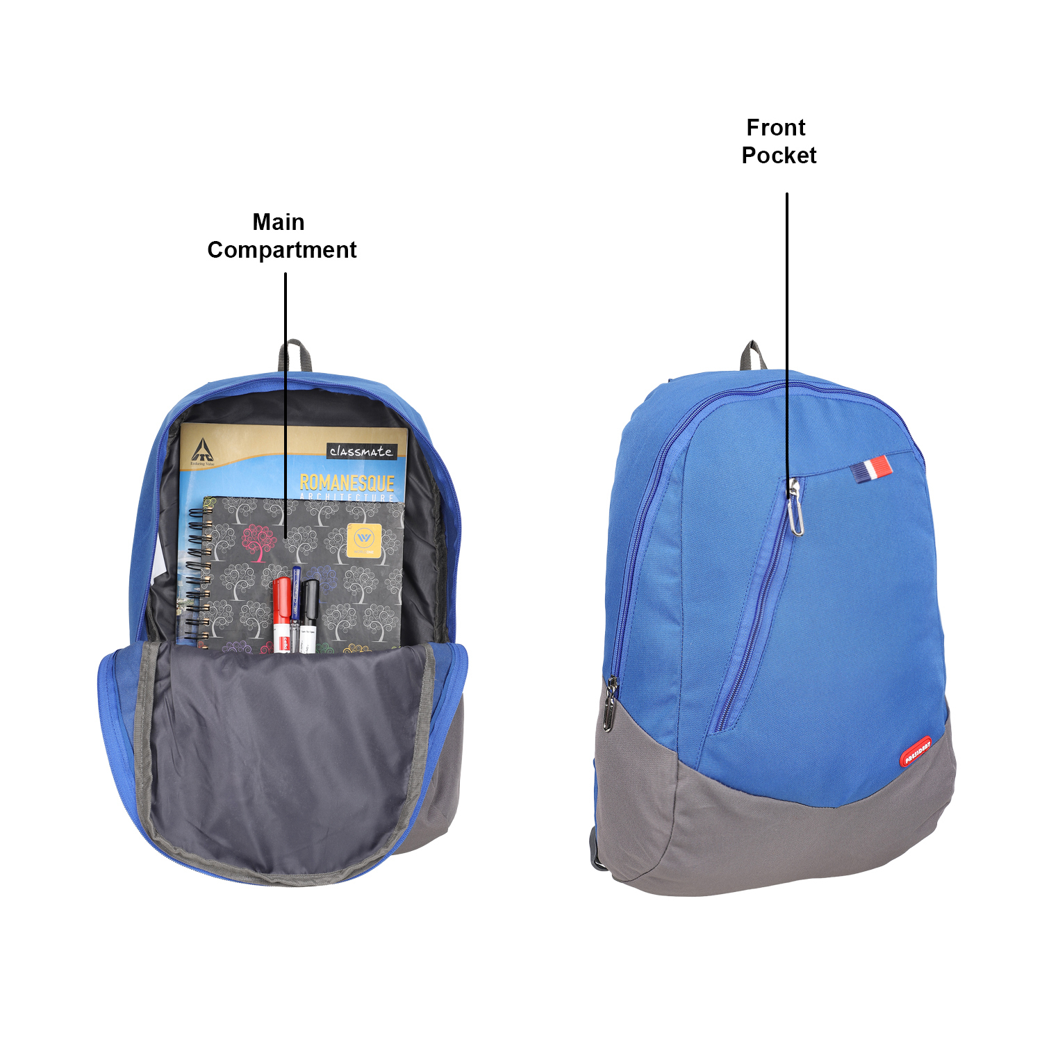 President Climber - Pu Synthetic Bag | Grey Design, Zip And Closure, Customized With Handles
