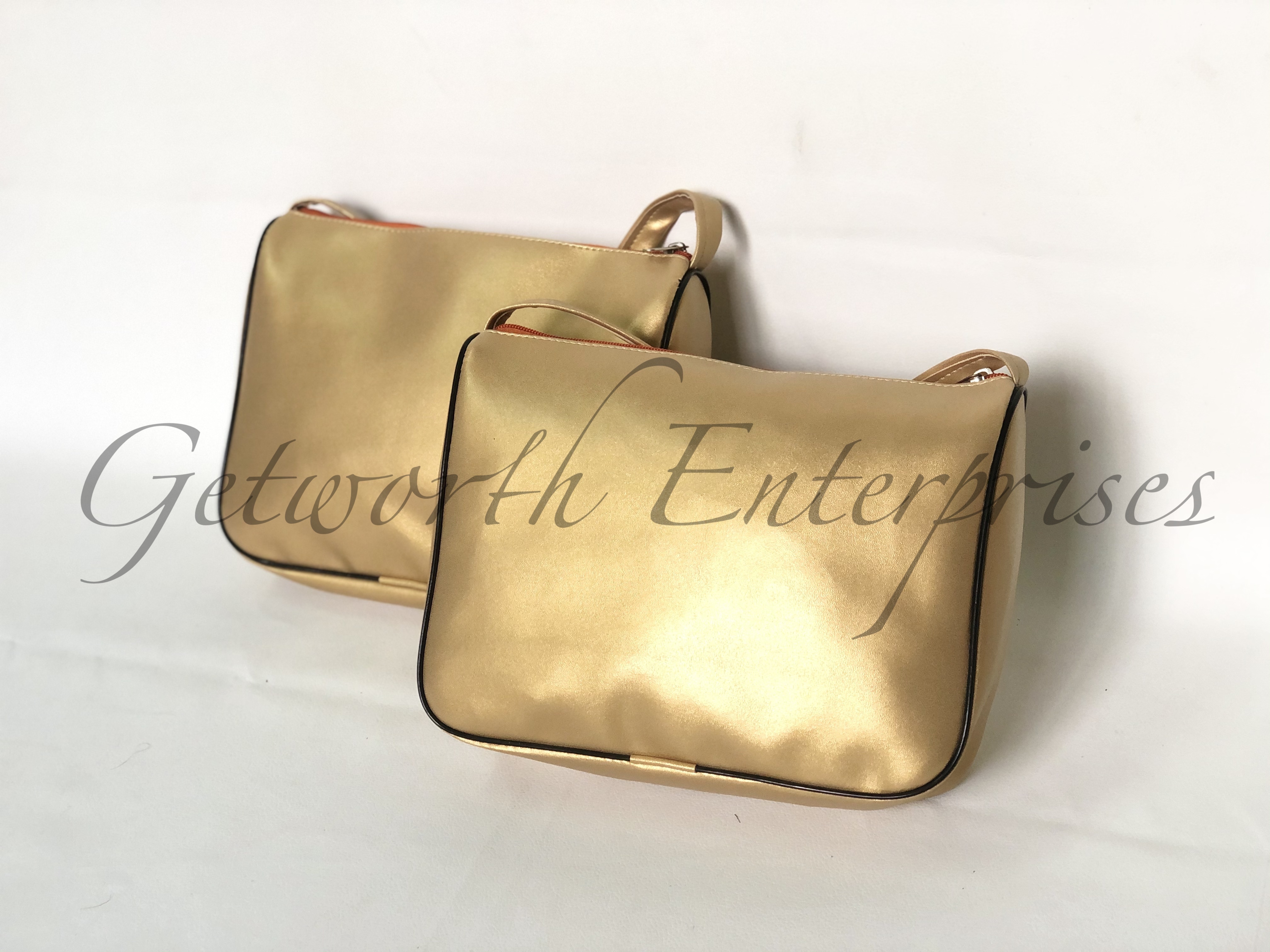 Gold Ladies Bags - Rexine 14x10x3 | Customized Design, Attractive Shape, Easy-to-hold String, Zipper Closure, Eco-friendly Material