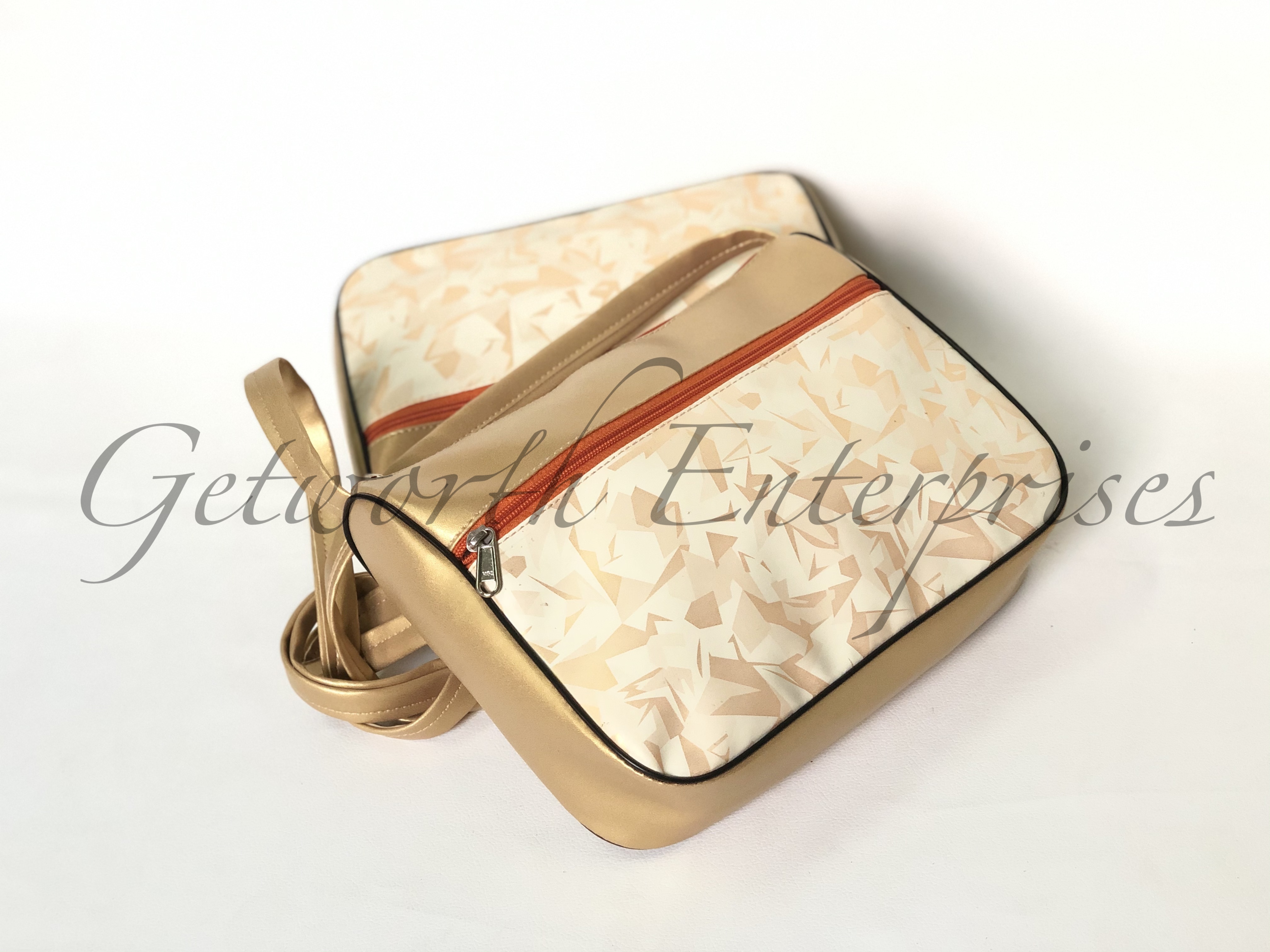 Gold Ladies Bags - Rexine 14x10x3 | Customized Design, Attractive Shape, Easy-to-hold String, Zipper Closure, Eco-friendly Material