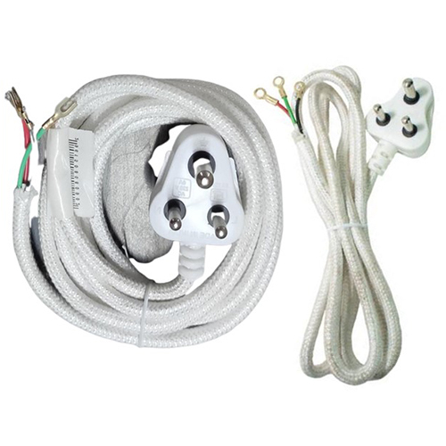 3 Pin Mains Cotton Power Cord - Color: White