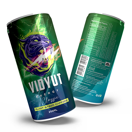Vidyut Energy Drink - 250ml Can, Plant-based Caffeine, Sweet Taste - Eco-friendly, No Artificial Sweeteners Or Additives, Boosts Focus & Alertness