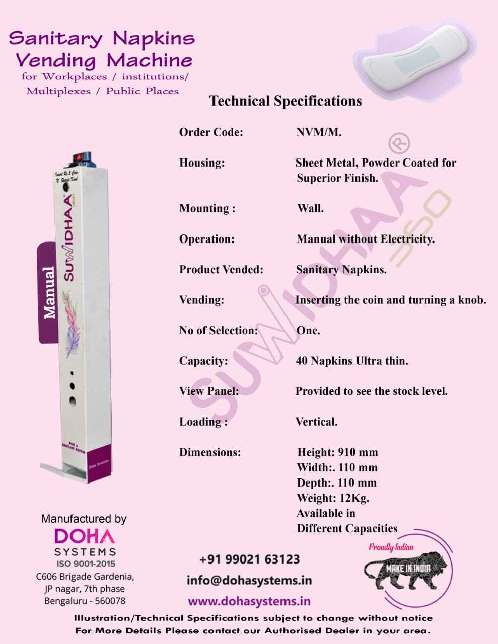 Manual Sanitary Napkin Vending Machine Capacity: 40 Pcs/min