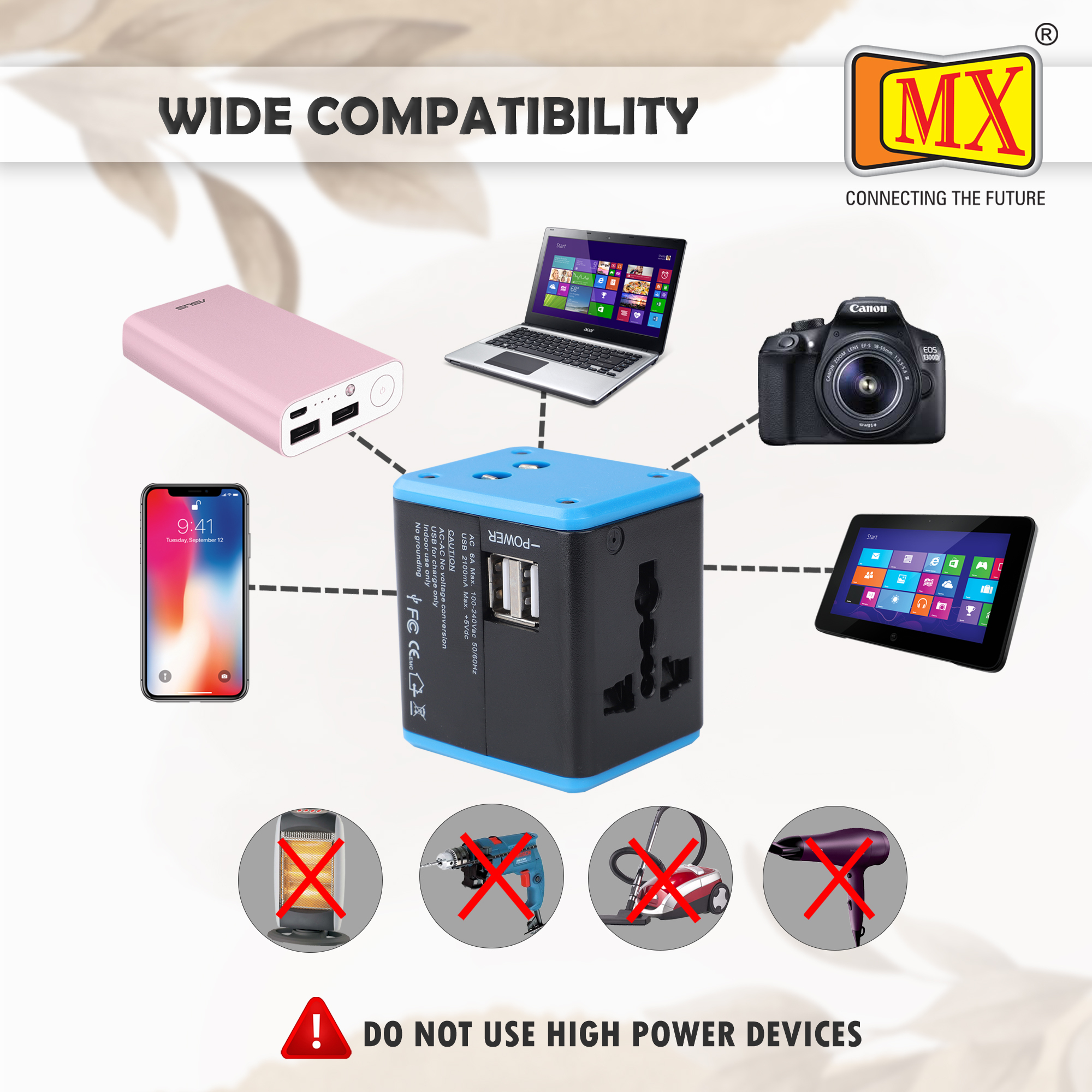 Universal Travel Adapter With 2 Usb Ports With Built In Fuse And Surge Protector Mx 4024