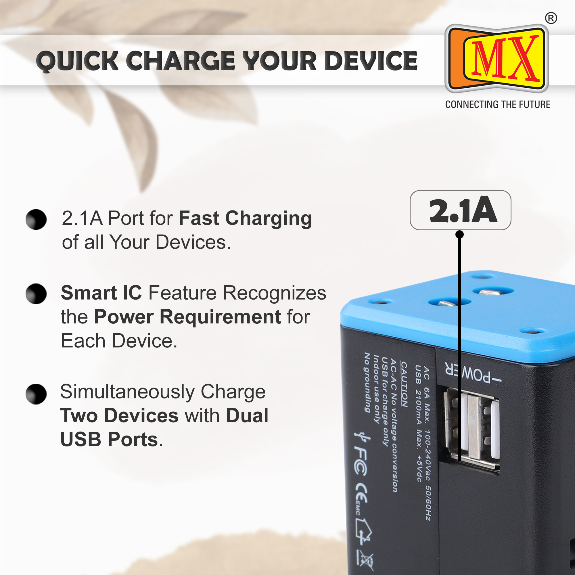 Universal Travel Adapter With 2 Usb Ports With Built In Fuse And Surge Protector Mx 4024