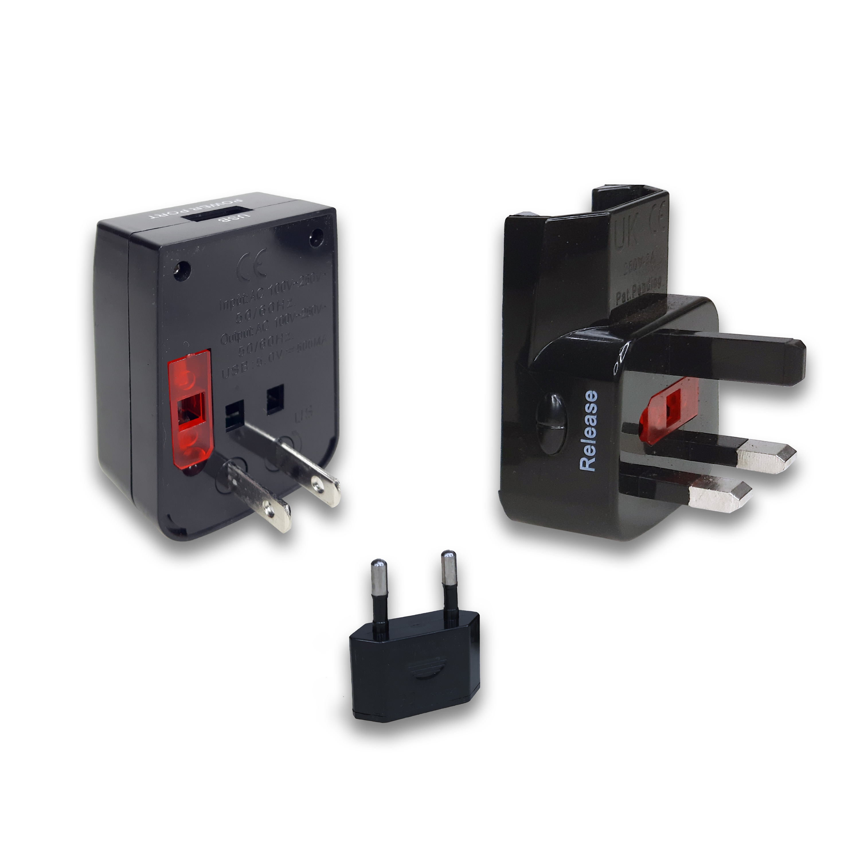 Universal Travel Adaptor With Usb Charger With Indicator And Fuse Mx 2988 - Polycarbonate, Black And White | Over 150 Country Compatibility, Safety Shutter, Easy To Use, Usb Charging Input