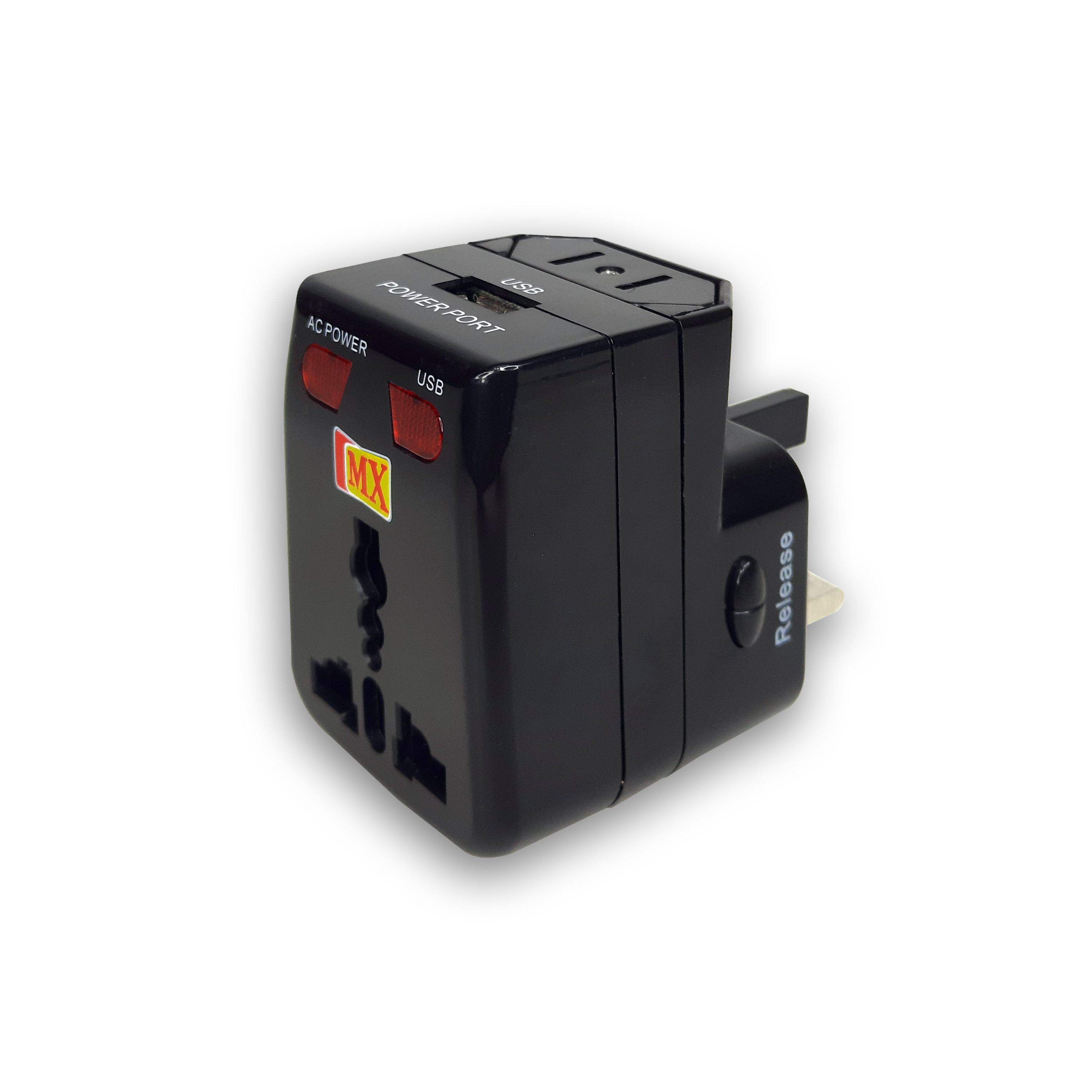 Universal Travel Adaptor With Usb Charger With Indicator And Fuse Mx 2988 - Polycarbonate, Black And White | Over 150 Country Compatibility, Safety Shutter, Easy To Use, Usb Charging Input