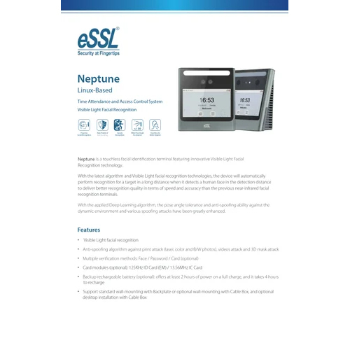 प्लास्टिक (एब्स) फेस ऐफेस नेपच्यून बायोमेट्रिक अटेंडेंस सिस्टम