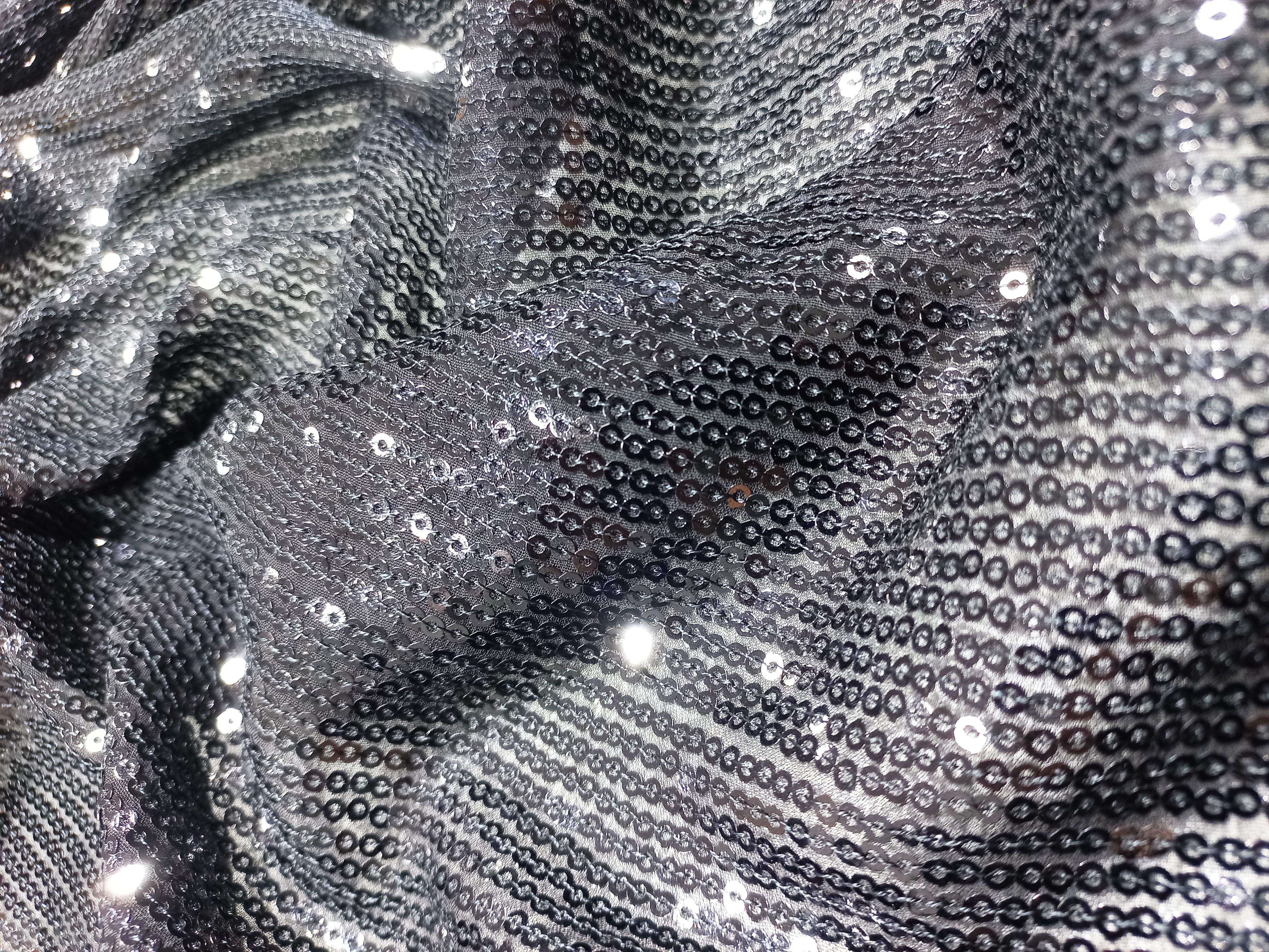 Gorgeous Black Sequins Georgette Fabric With Lining For A Touch Of Elegance