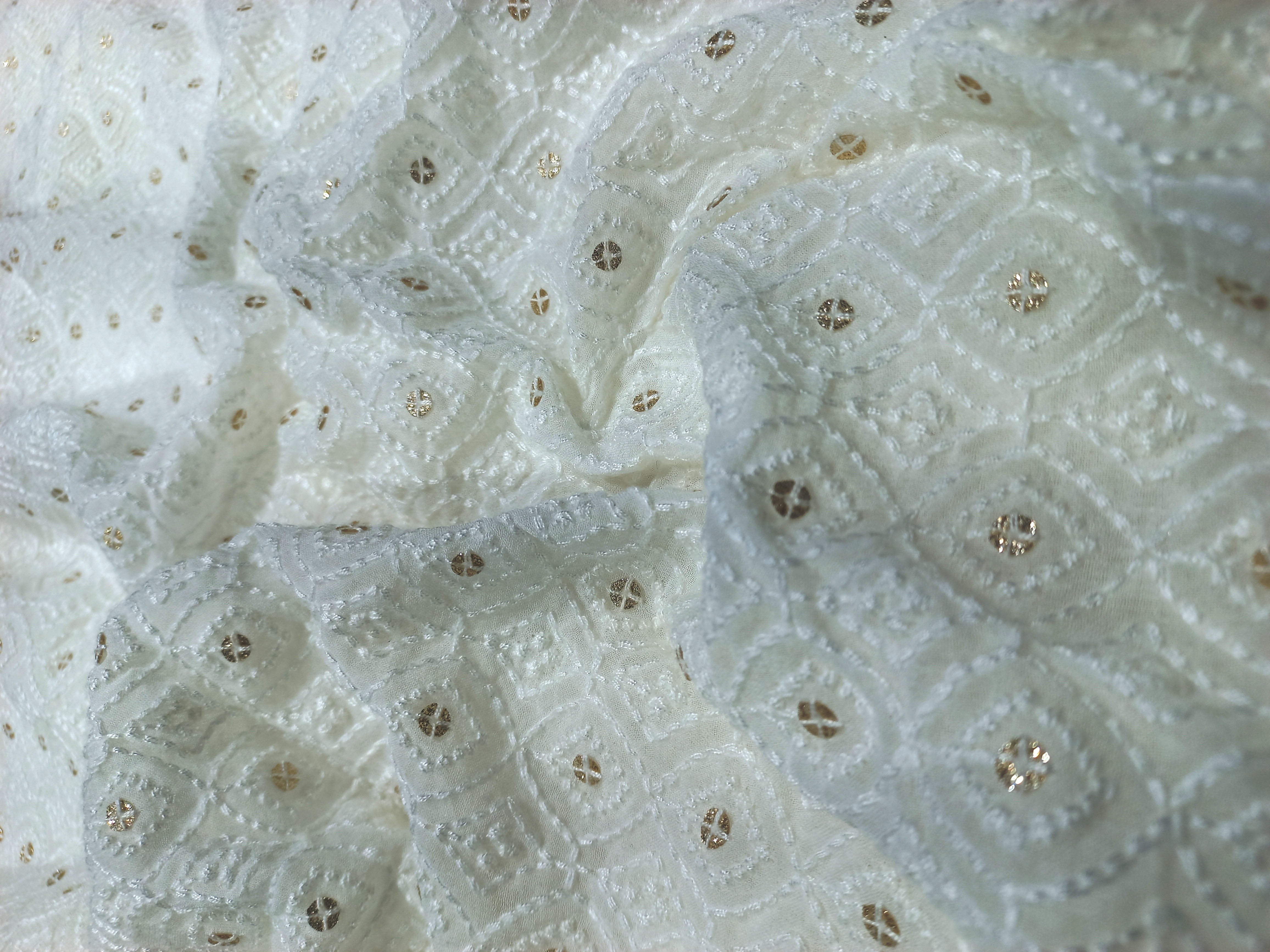 Schiffli Embroidery With Cotton Thread On Georgette Fabric
