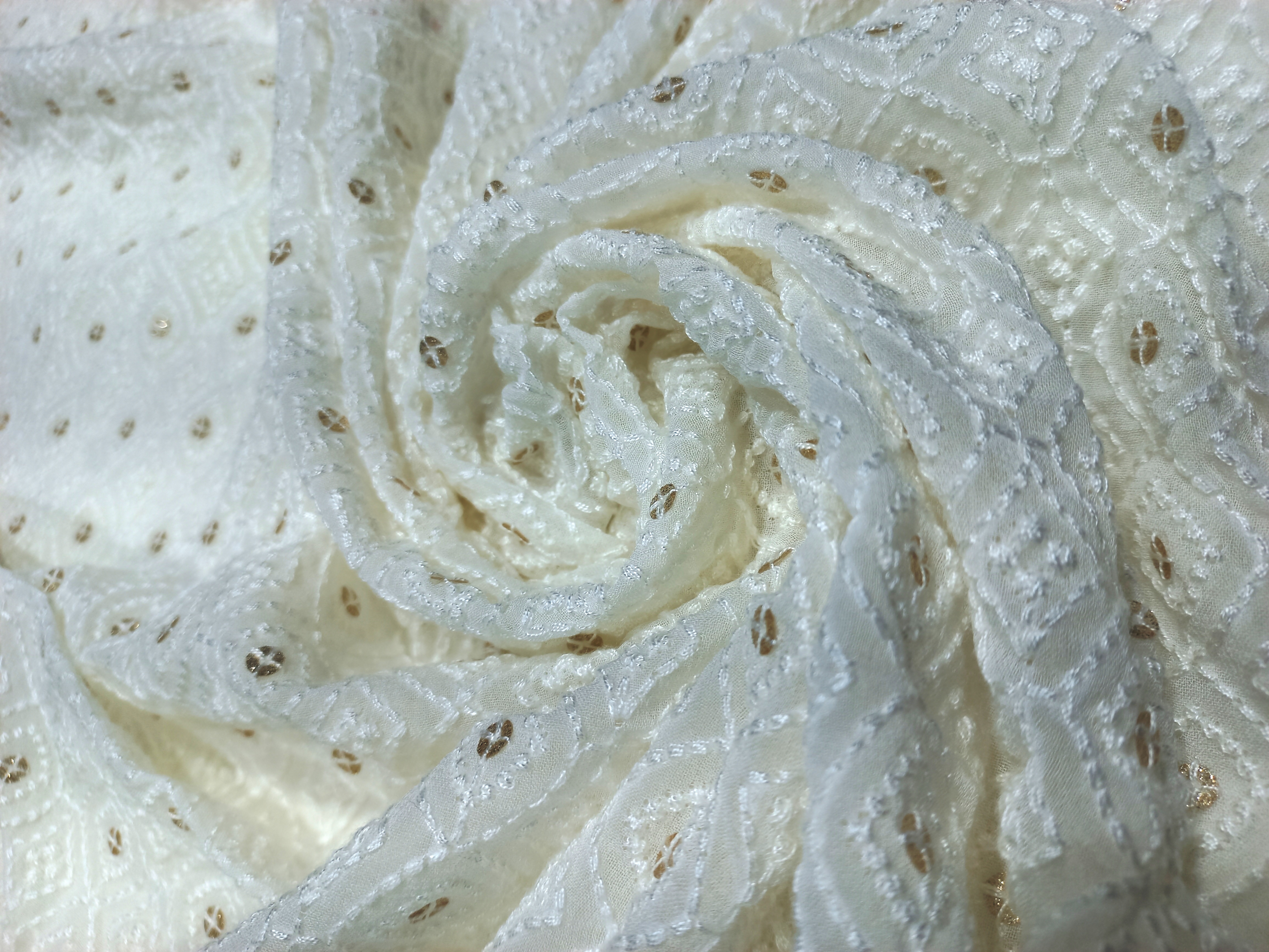 Schiffli Embroidery With Cotton Thread On Georgette Fabric