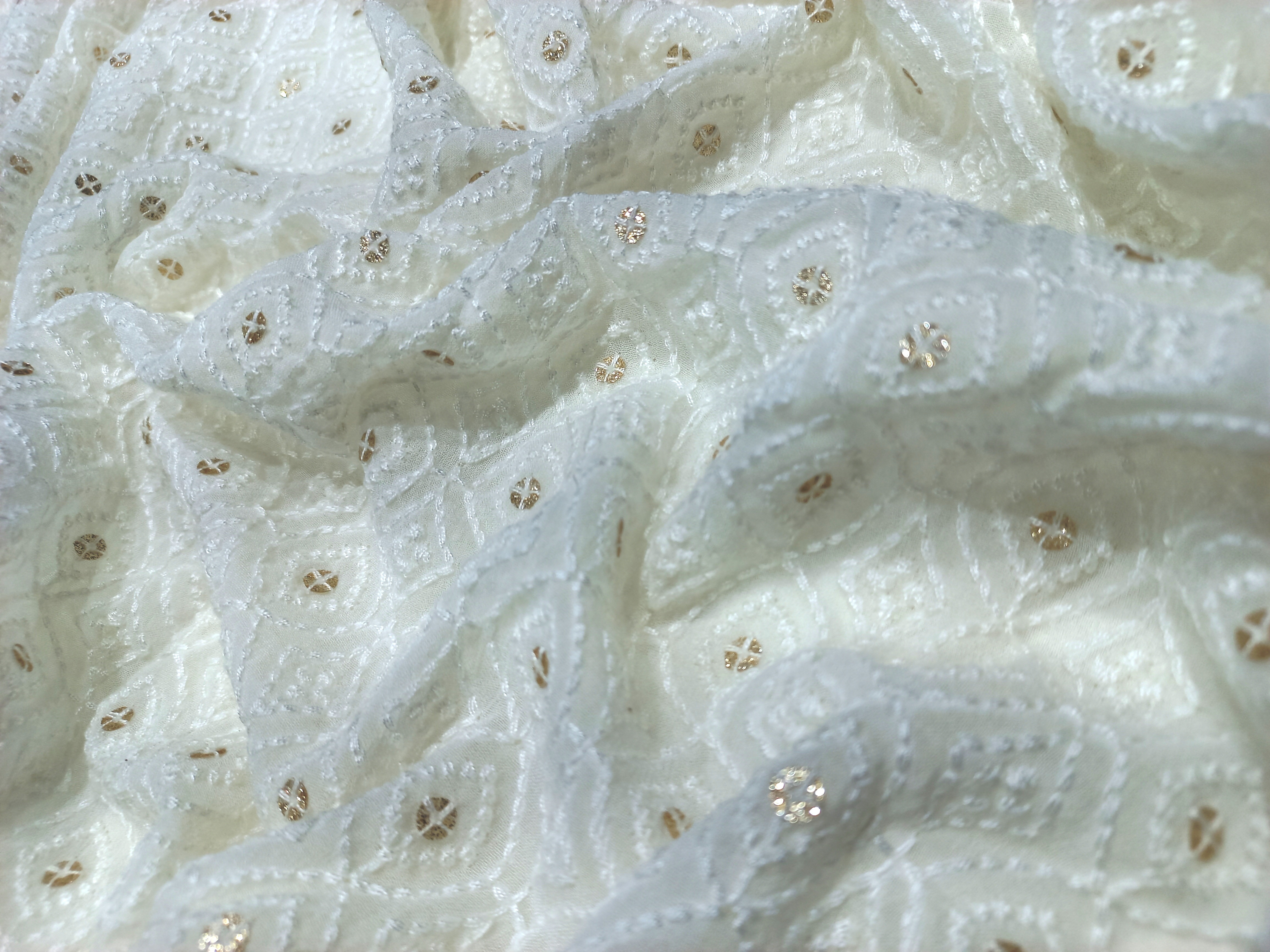 Schiffli Embroidery With Cotton Thread On Georgette Fabric