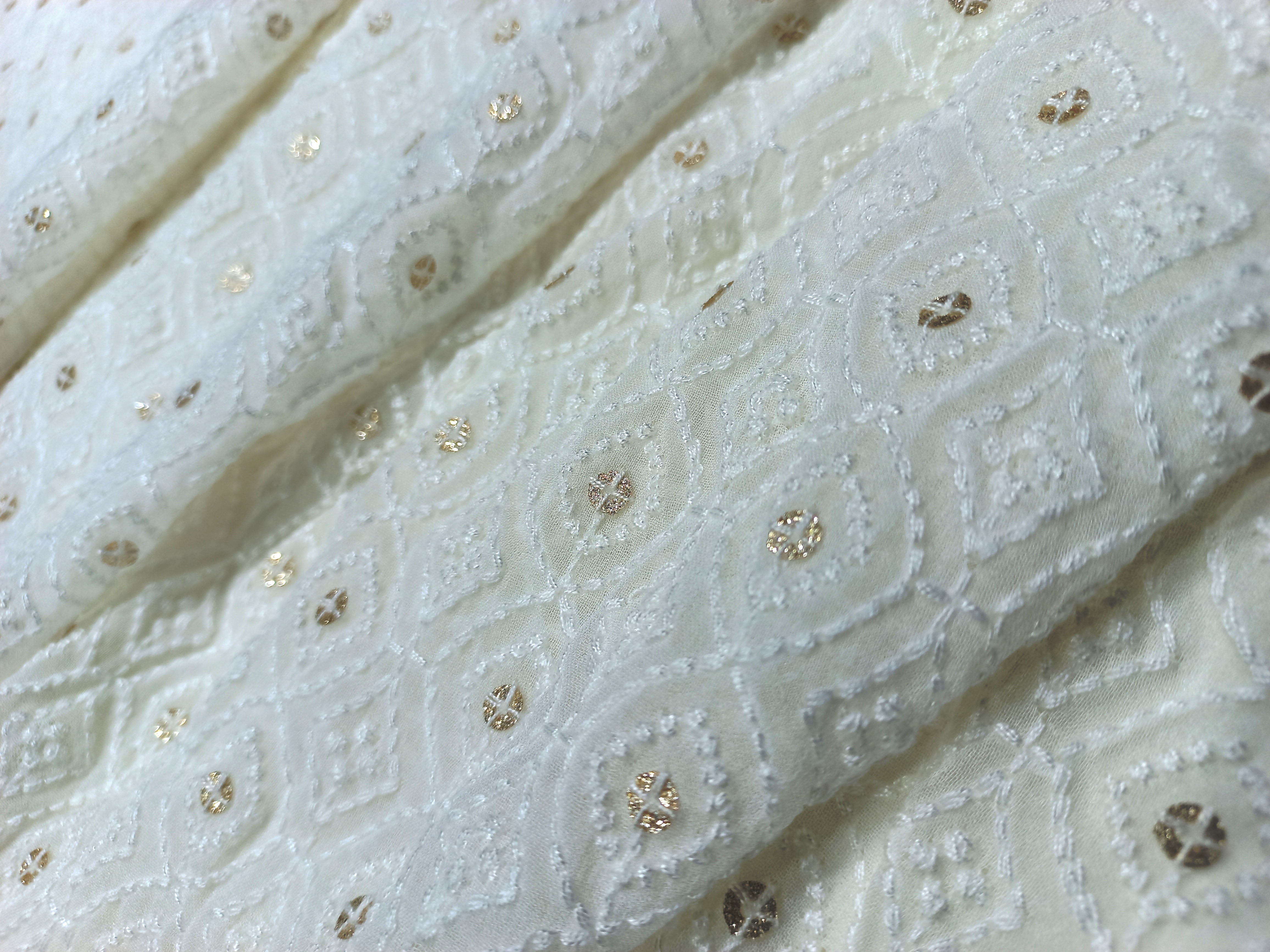 Schiffli Embroidery With Cotton Thread On Georgette Fabric