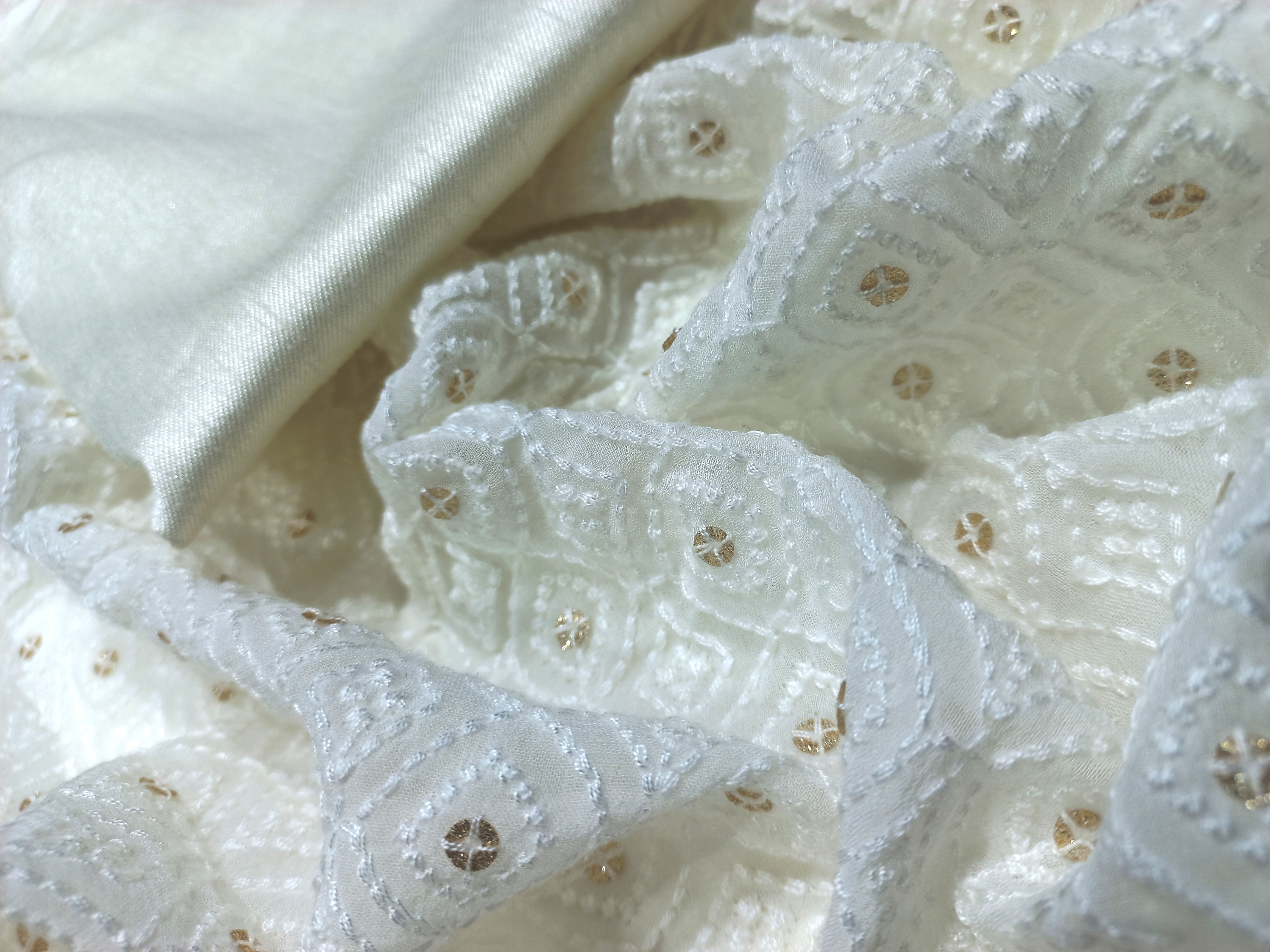 Schiffli Embroidery With Cotton Thread On Georgette Fabric