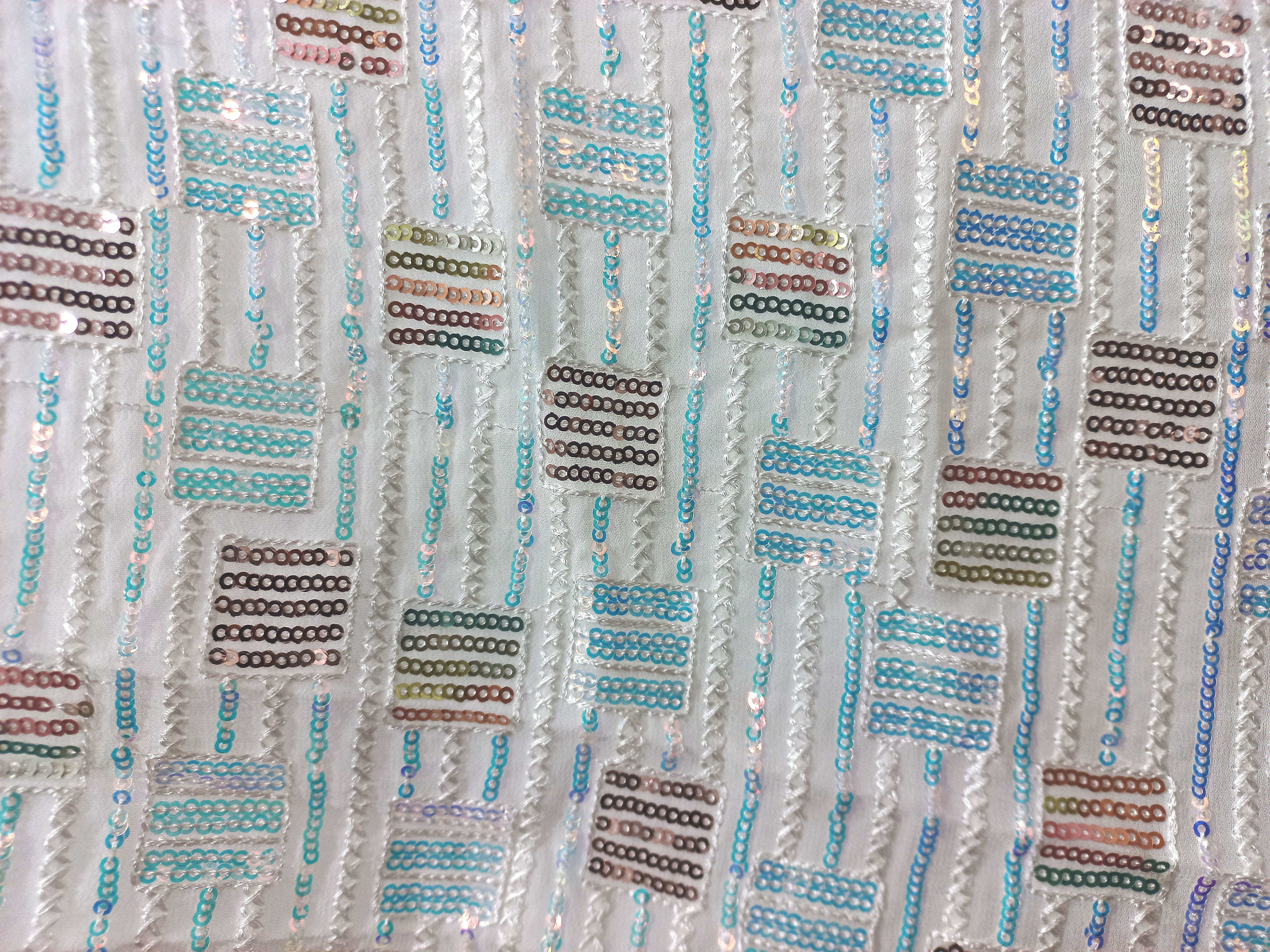Rainbow Sequins With Viscose Thread Embroidered Fabric On Georgette - Color: Multicolor