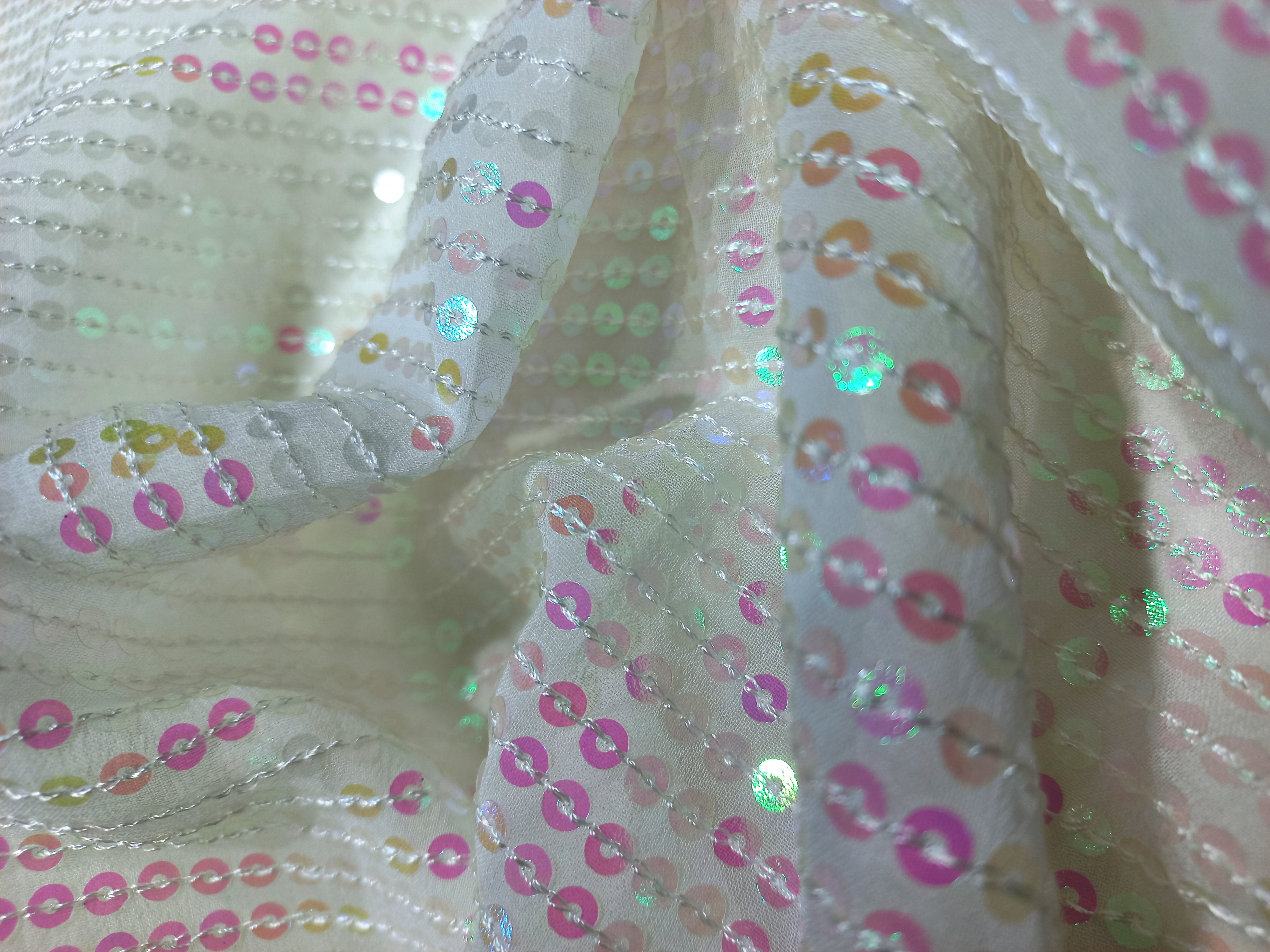 Allover Rainbow Sequin Embroidered Fabric With Lining Style