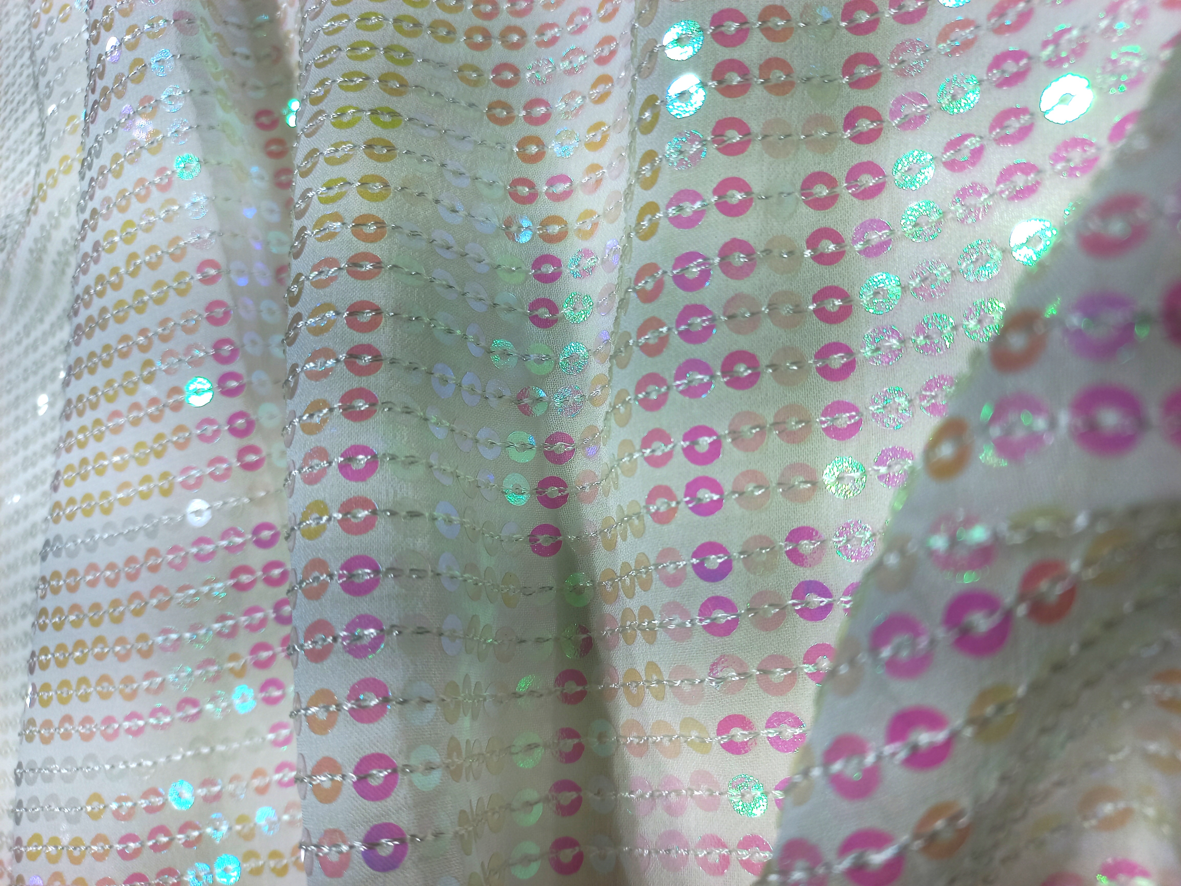 Allover Rainbow Sequin Embroidered Fabric With Lining Style