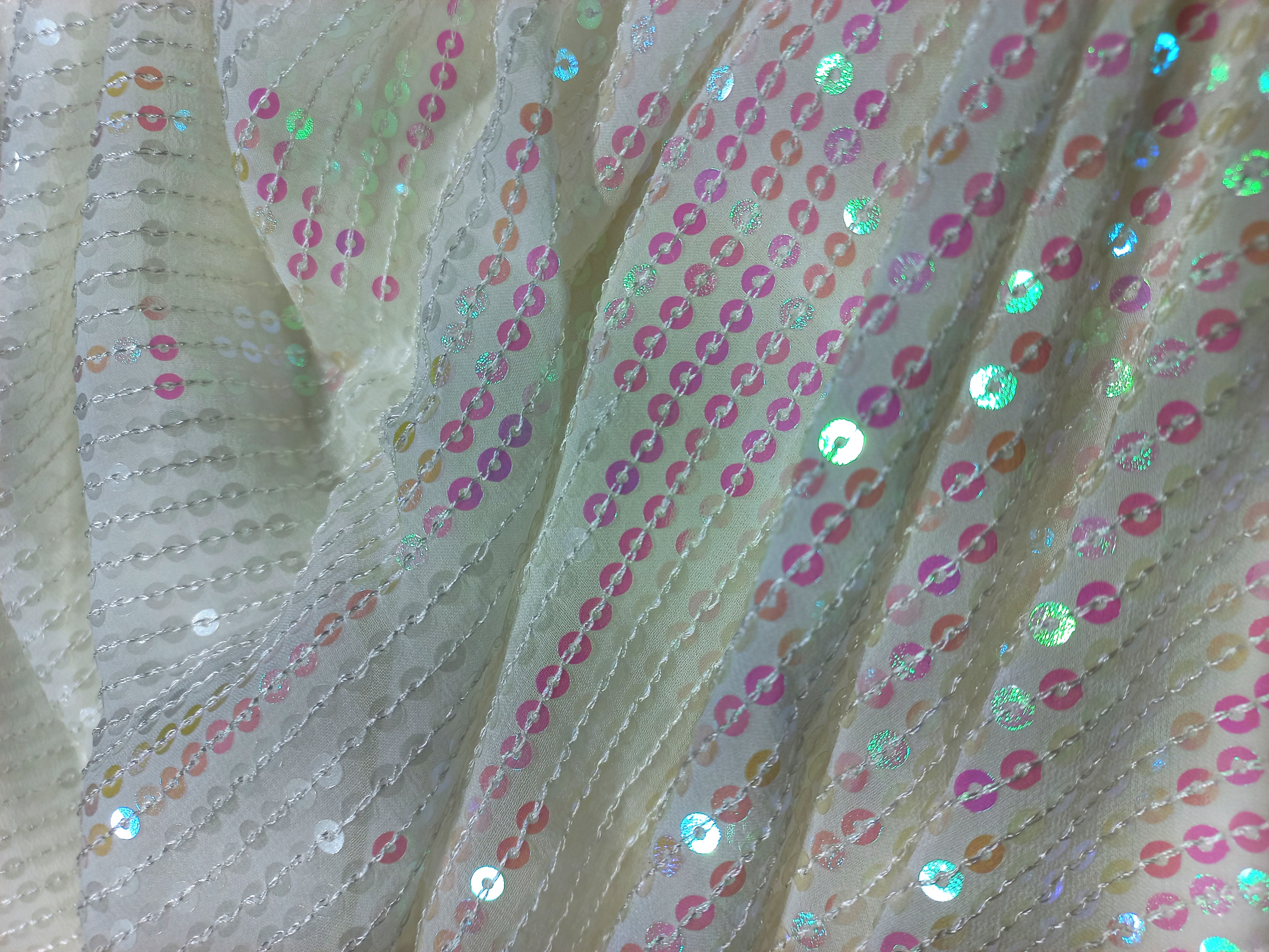 Allover Rainbow Sequin Embroidered Fabric With Lining Style