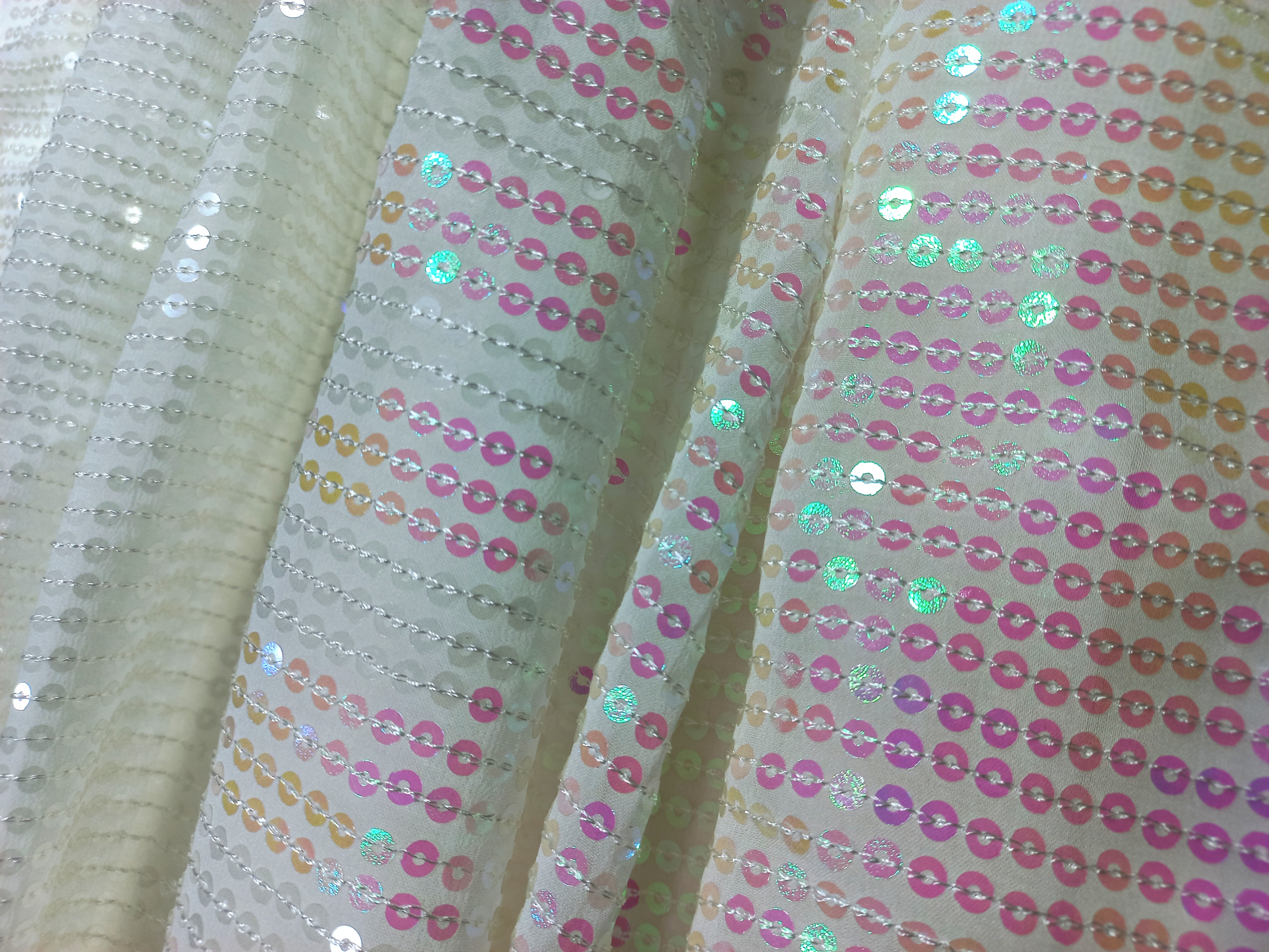 Allover Rainbow Sequin Embroidered Fabric With Lining Style