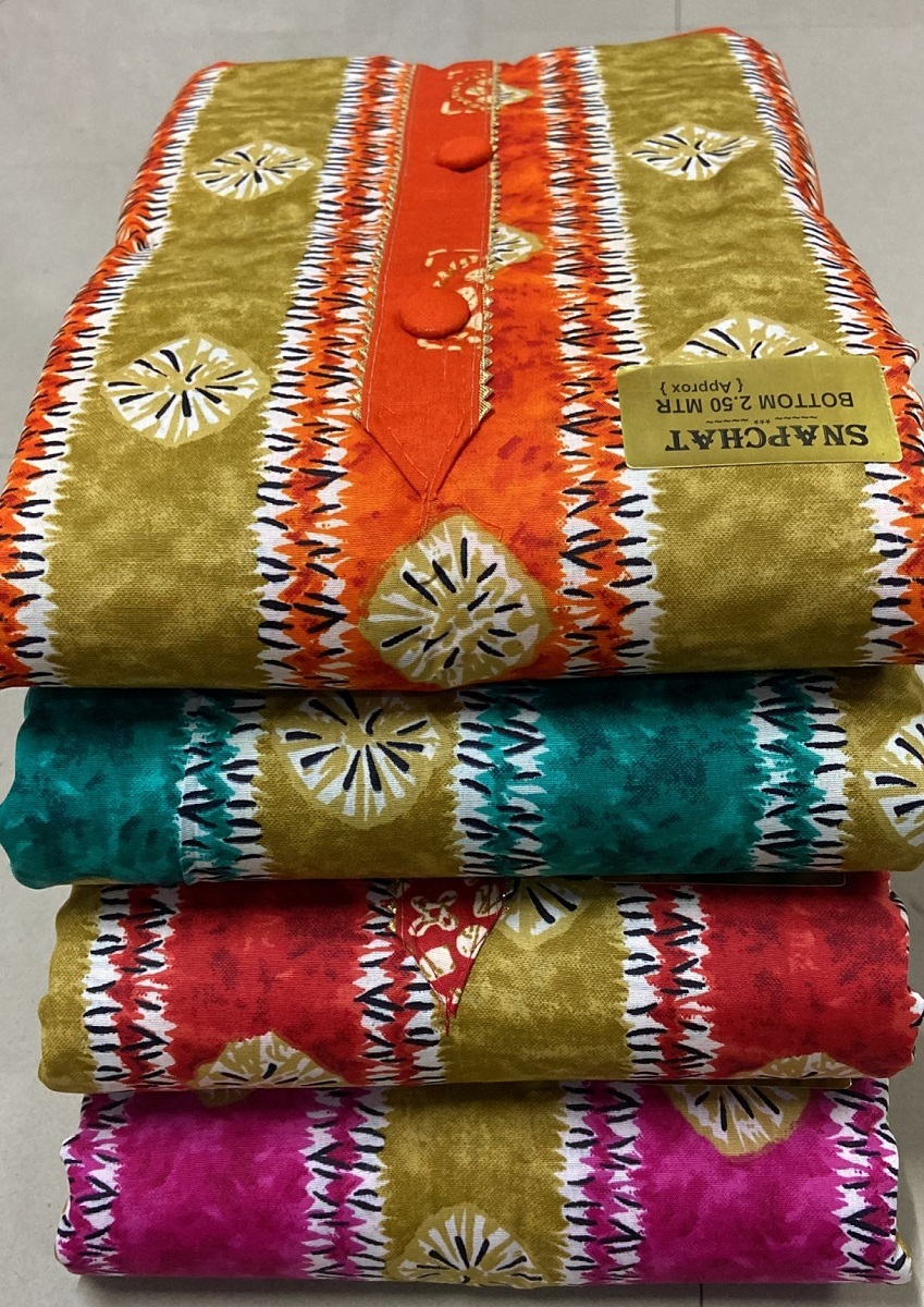 Snapchat 4 Matching - Pure Cotton Printed 2.00 Mtrs Top, 2.50 Mtrs Bottom, 2.25 Mtrs Dupatta | Elegant Design For Everyday Wear