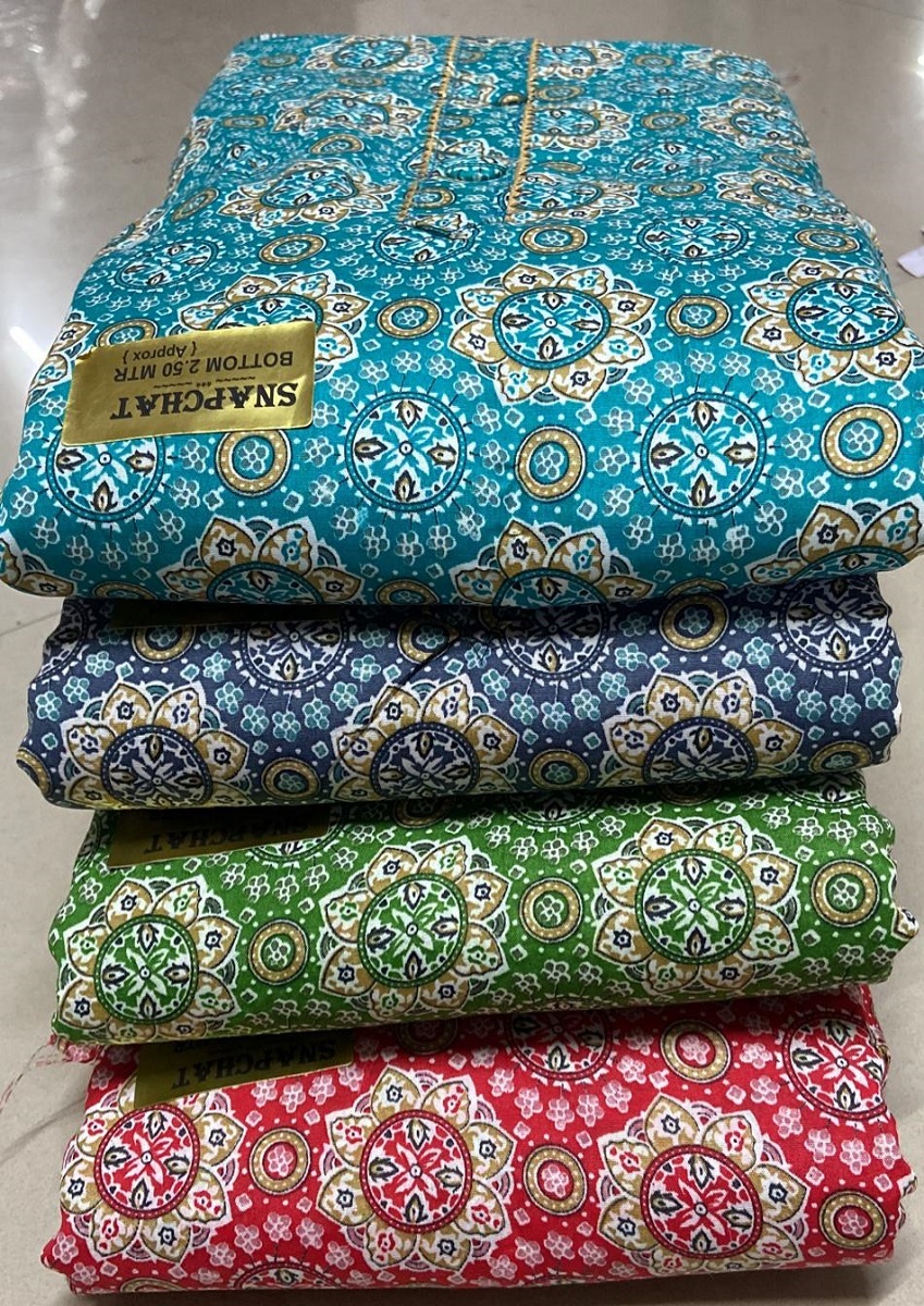 Snapchat 4 Matching - Pure Cotton Printed 2.00 Mtrs Top, 2.50 Mtrs Bottom, 2.25 Mtrs Dupatta | Elegant Design For Everyday Wear