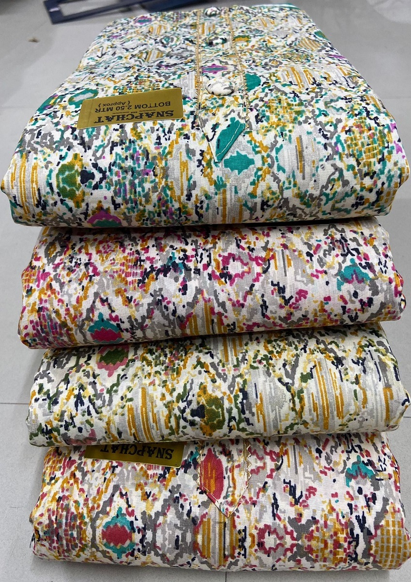 Snapchat 4 Matching - Pure Cotton Printed 2.00 Mtrs Top, 2.50 Mtrs Bottom, 2.25 Mtrs Dupatta | Elegant Design For Everyday Wear