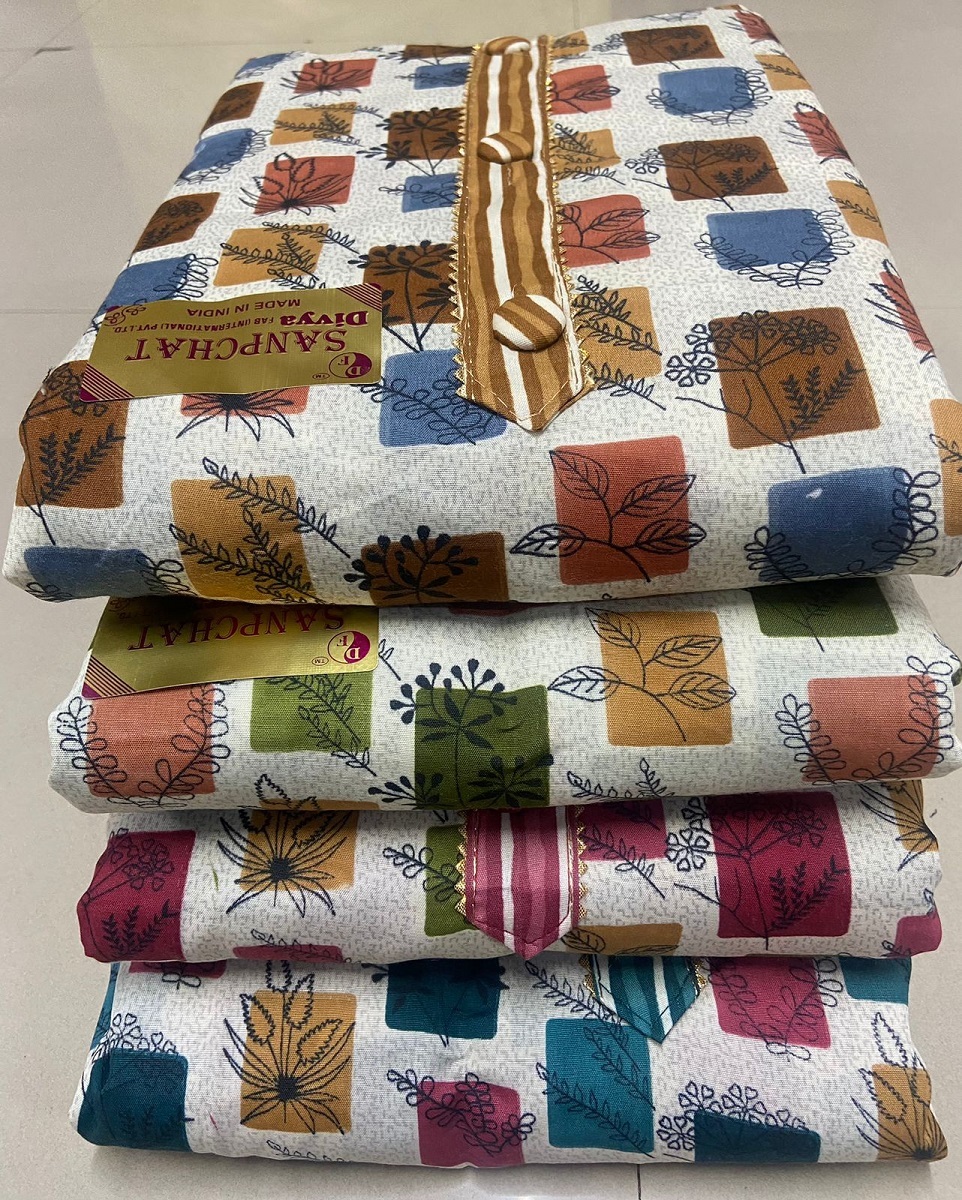 Snapchat 4 Matching - Pure Cotton Printed 2.00 Mtrs Top, 2.50 Mtrs Bottom, 2.25 Mtrs Dupatta | Elegant Design For Everyday Wear