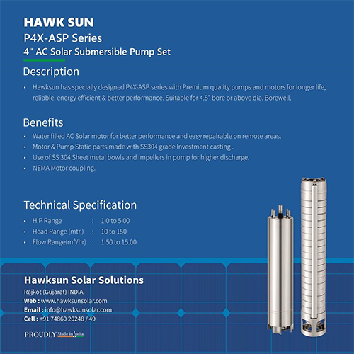 P4x-asp Series 4 Ac सोलर सबमर्सिबल पंप सेट अधिकतम वोल्टेज: 60-400v डीसी वोल्ट (V)