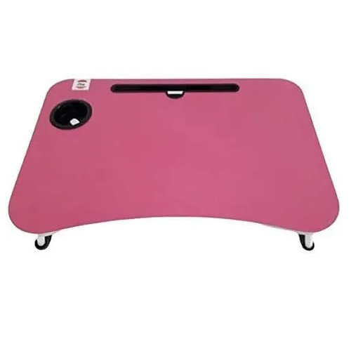 Wooden Foldable Laptop Table - Wood, 39.3x59.7x26.6 Cm, Pink | Durable, Easy To Clean, 2 Kg, Warranty Included