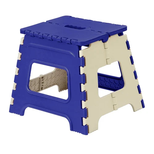 Plastic Folding Stool - Durable Plastic, Modern Design In White And Blue | Easy To Clean, Foldable For Storage