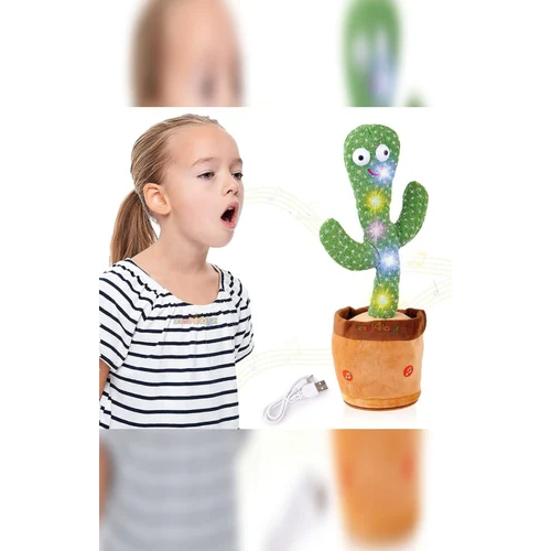 Dancing Cactus Talking Toy - Plastic Build, 35x12 Cm Size, Bright Green Color | Interactive Fun For Children, Engaging Dancing And Talking Features