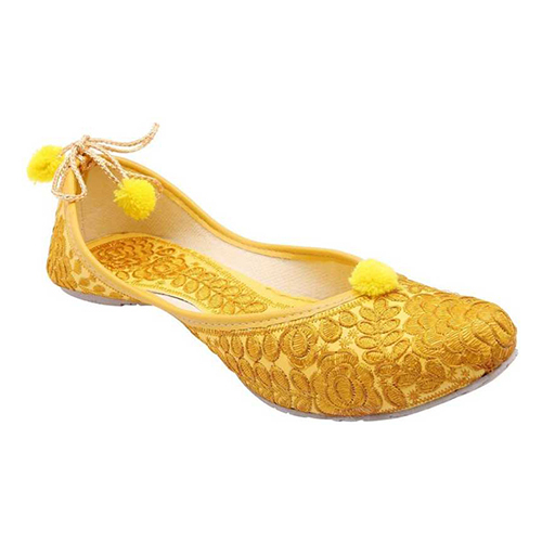 Ladies Rajasthani Yellow Dori Jutti - Leather, Eva Upper Material | Washable, Available In Different Sizes, Suitable For Any Season