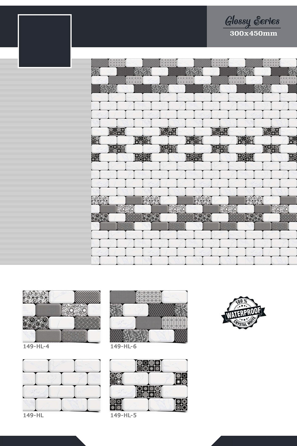 Bathroom Wall Tiles - 300x450mm Ceramic Mosaic, Glazed And Polished Finish, Acid-resistant, Antibacterial, Non-slip, Heat Insulation, Available In Multiple Colors