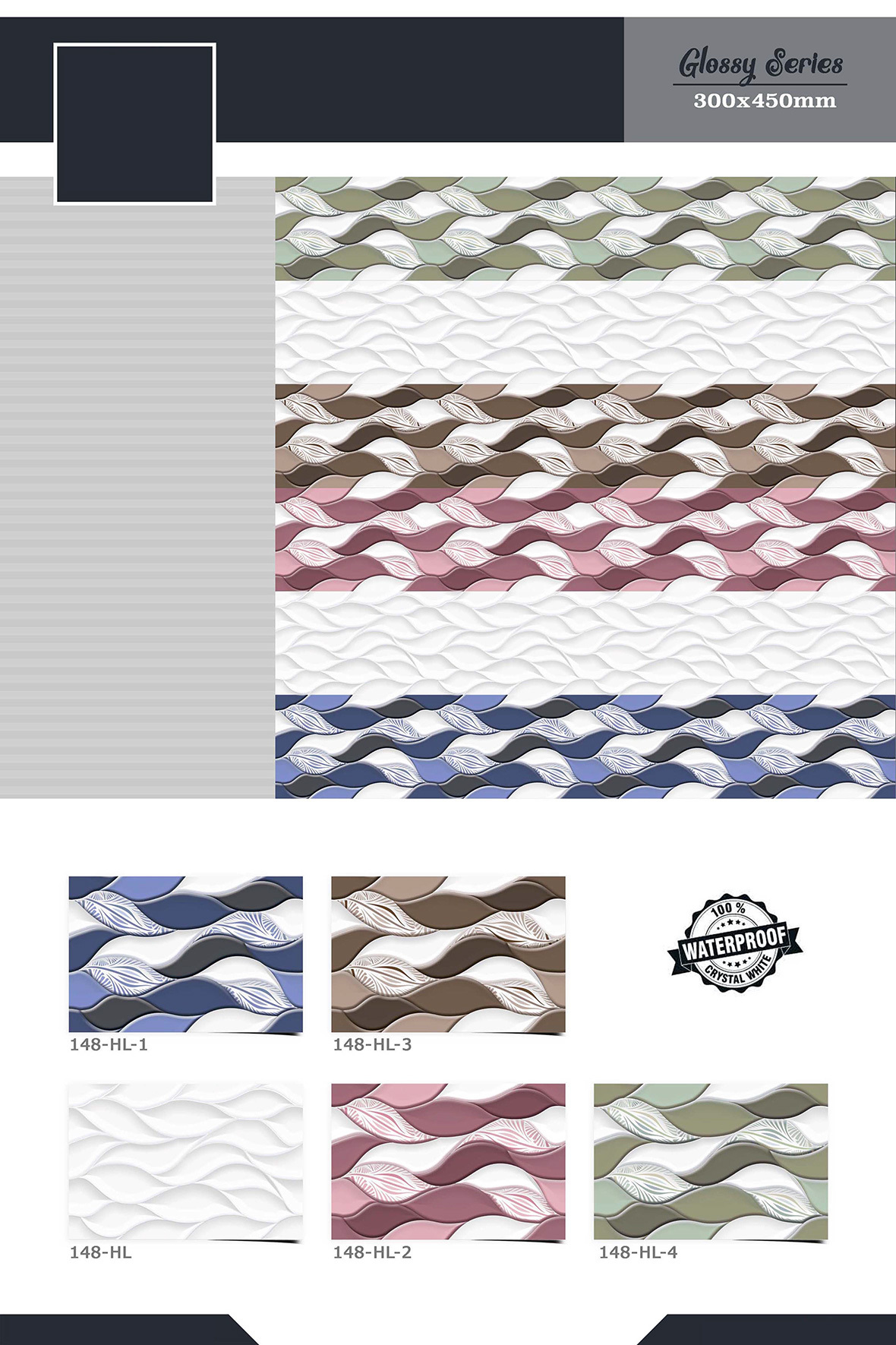 Bathroom Wall Tiles - 300x450mm Ceramic Mosaic, Glazed And Polished Finish, Acid-resistant, Antibacterial, Non-slip, Heat Insulation, Available In Multiple Colors