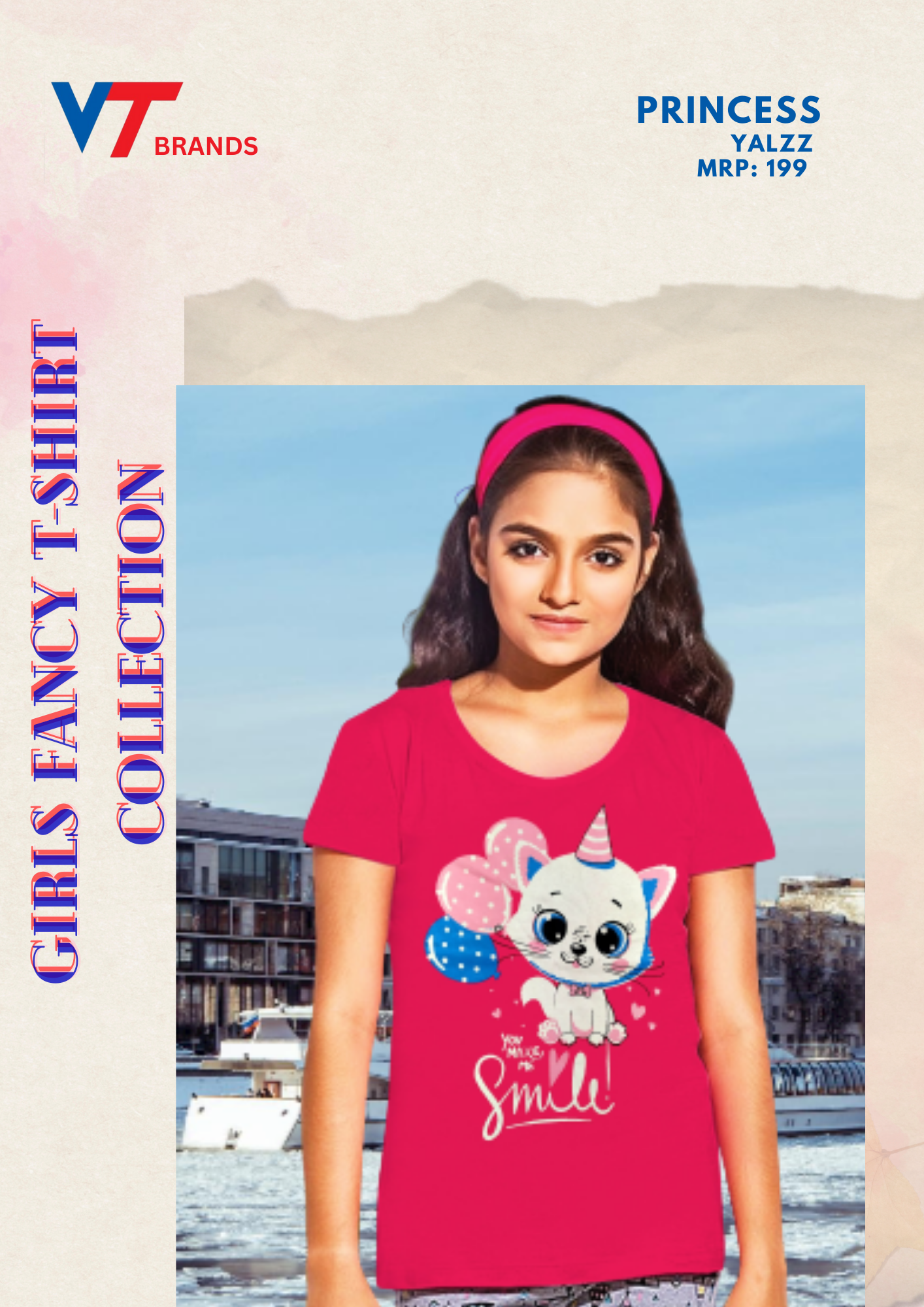 Princess T-shirt - Cotton, Kids Size , Pink Color, Printed Pattern, O-neck Design, Short Sleeves Style For Stylish Young Princesses