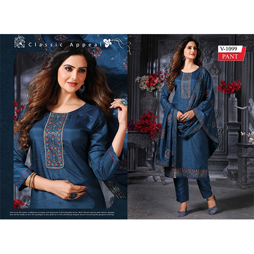 Blue Dola Silk Embroidered Sharara Suit Set - Size L/XL/XXL, Beautiful Zari Work, 3/4 Sleeve, Regular Fit