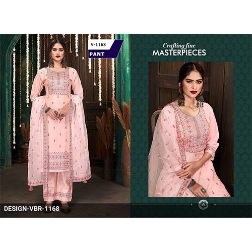 Orange Light Pink Colour Modal Chanderi Embroidered Designer Straight Suits Sets