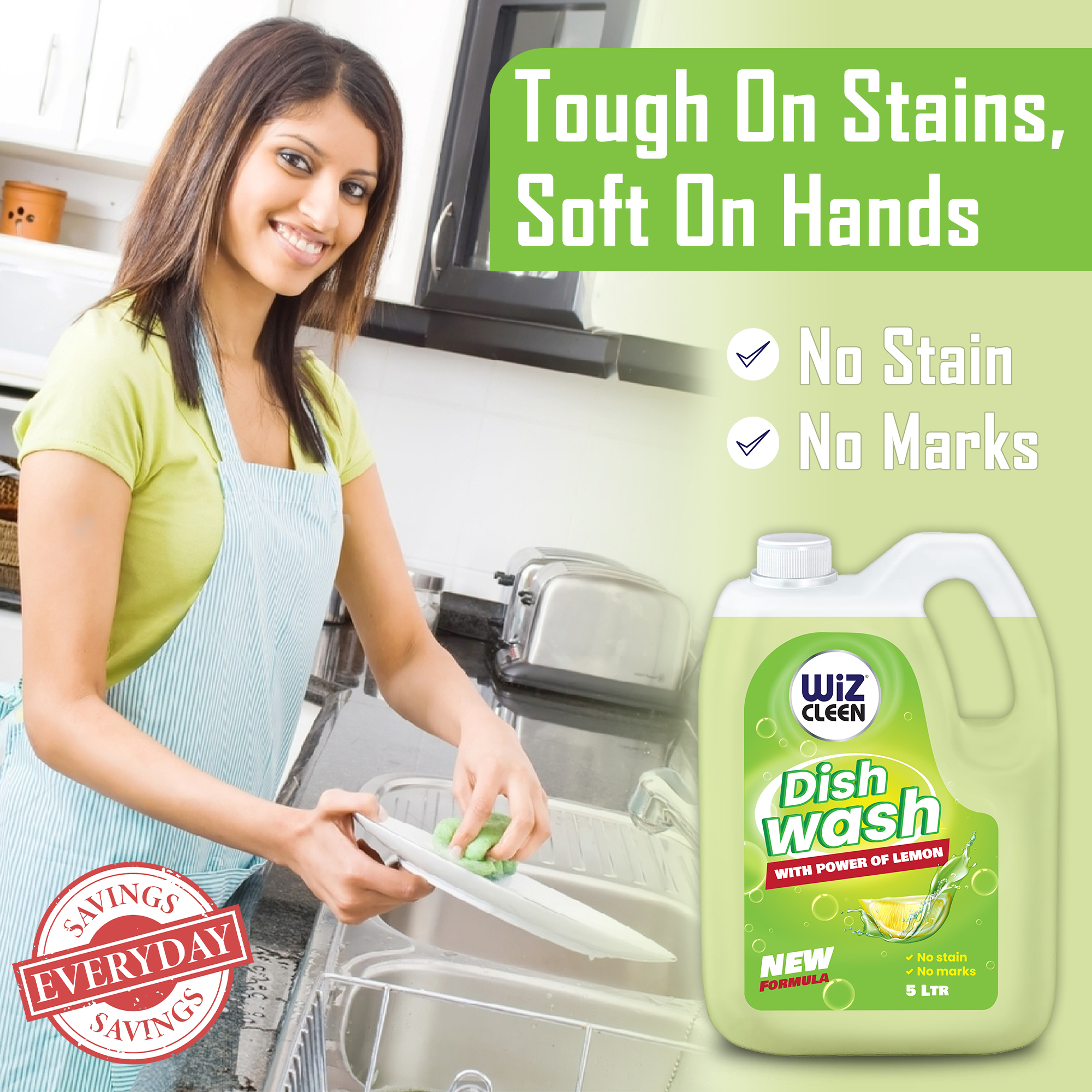 Liquid Wiz Cleen Dish Wash With Power Of Lemon Refill Pack - 5l
