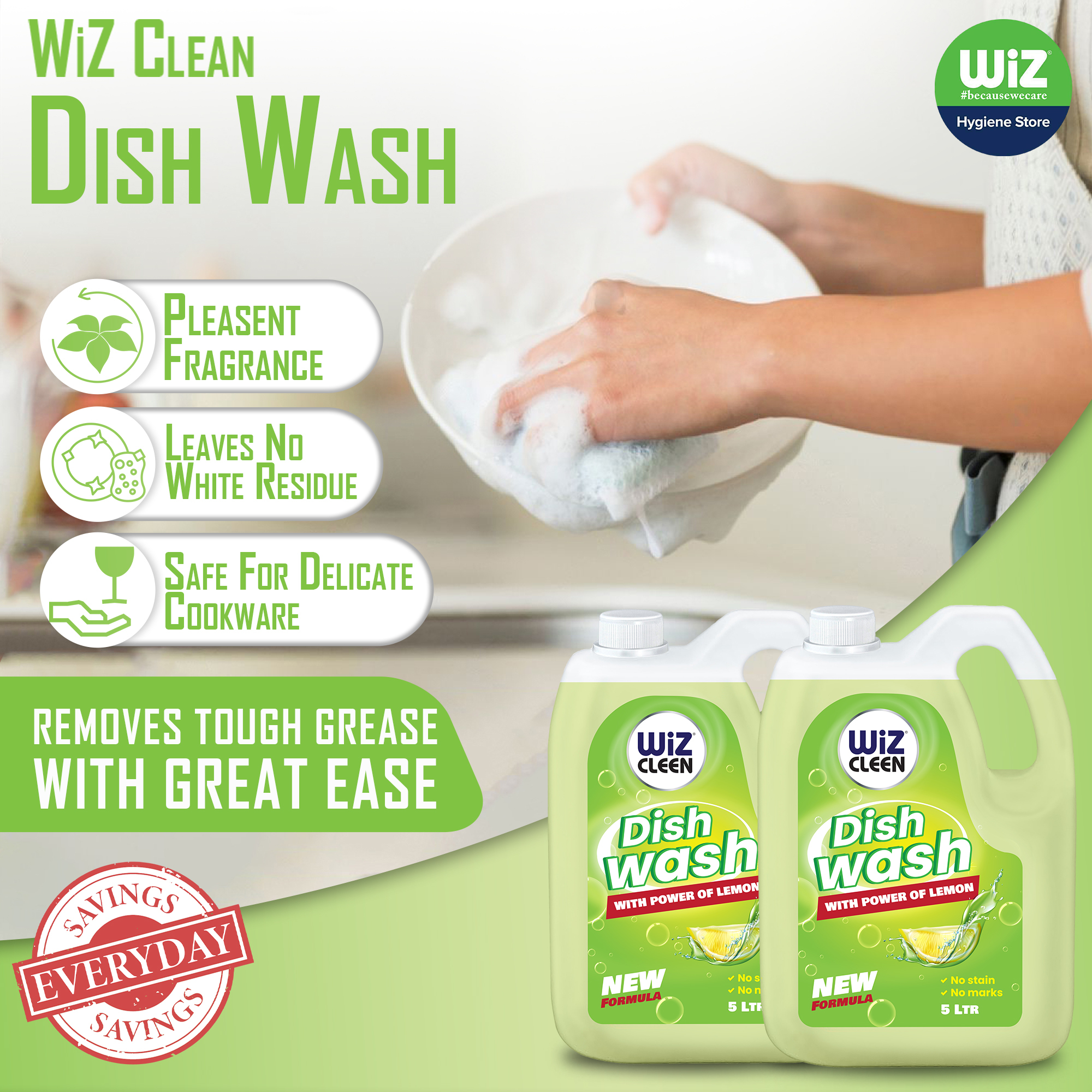 Liquid Wiz Cleen Dish Wash With Power Of Lemon Refill Pack - 5l