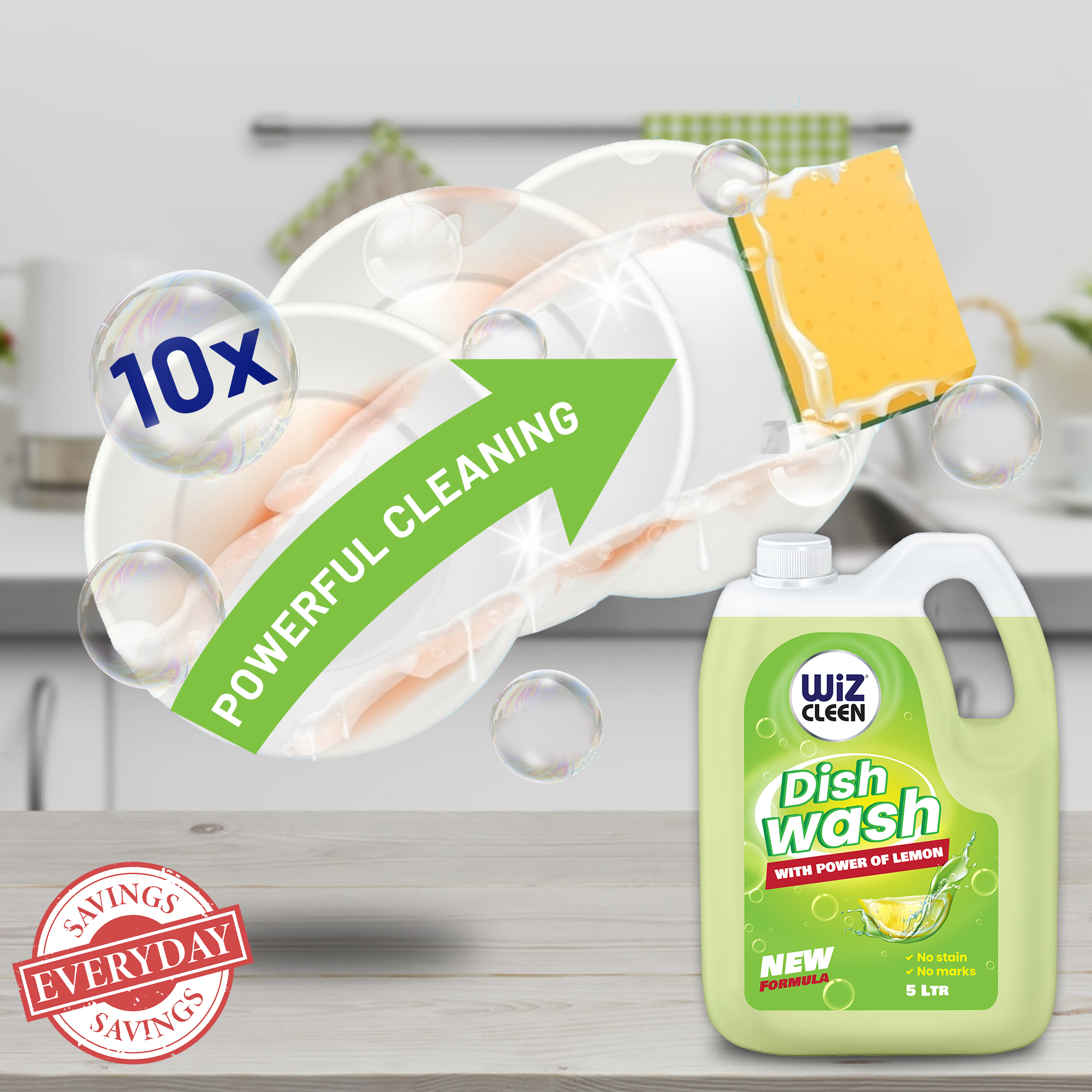 Liquid Wiz Cleen Dish Wash With Power Of Lemon Refill Pack - 5l